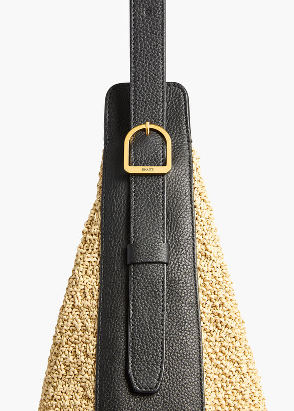 Augustina Hobo in Natural Raffia and Black Leather