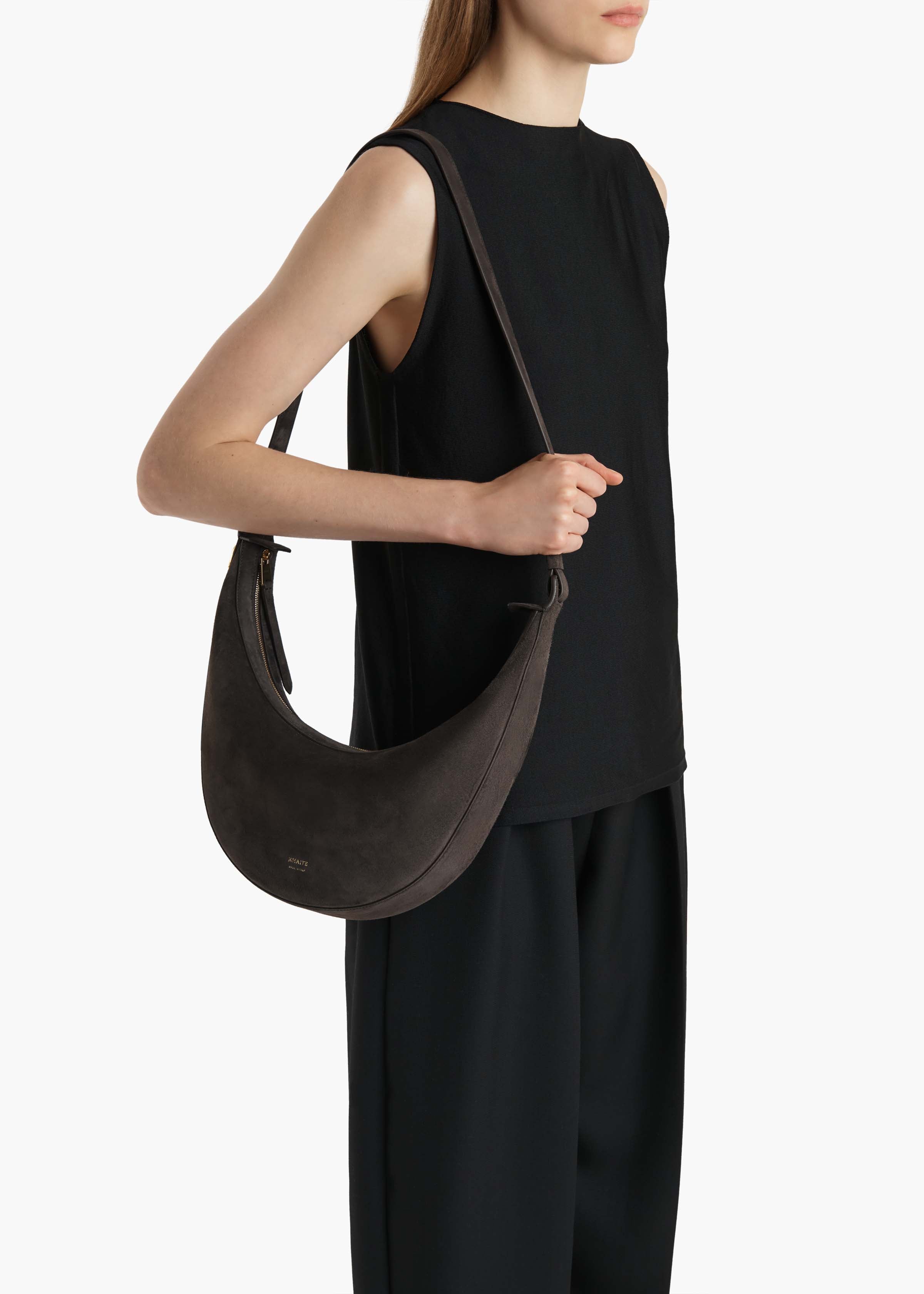 Small Augustina Crossbody Bag in Dark Brown Suede