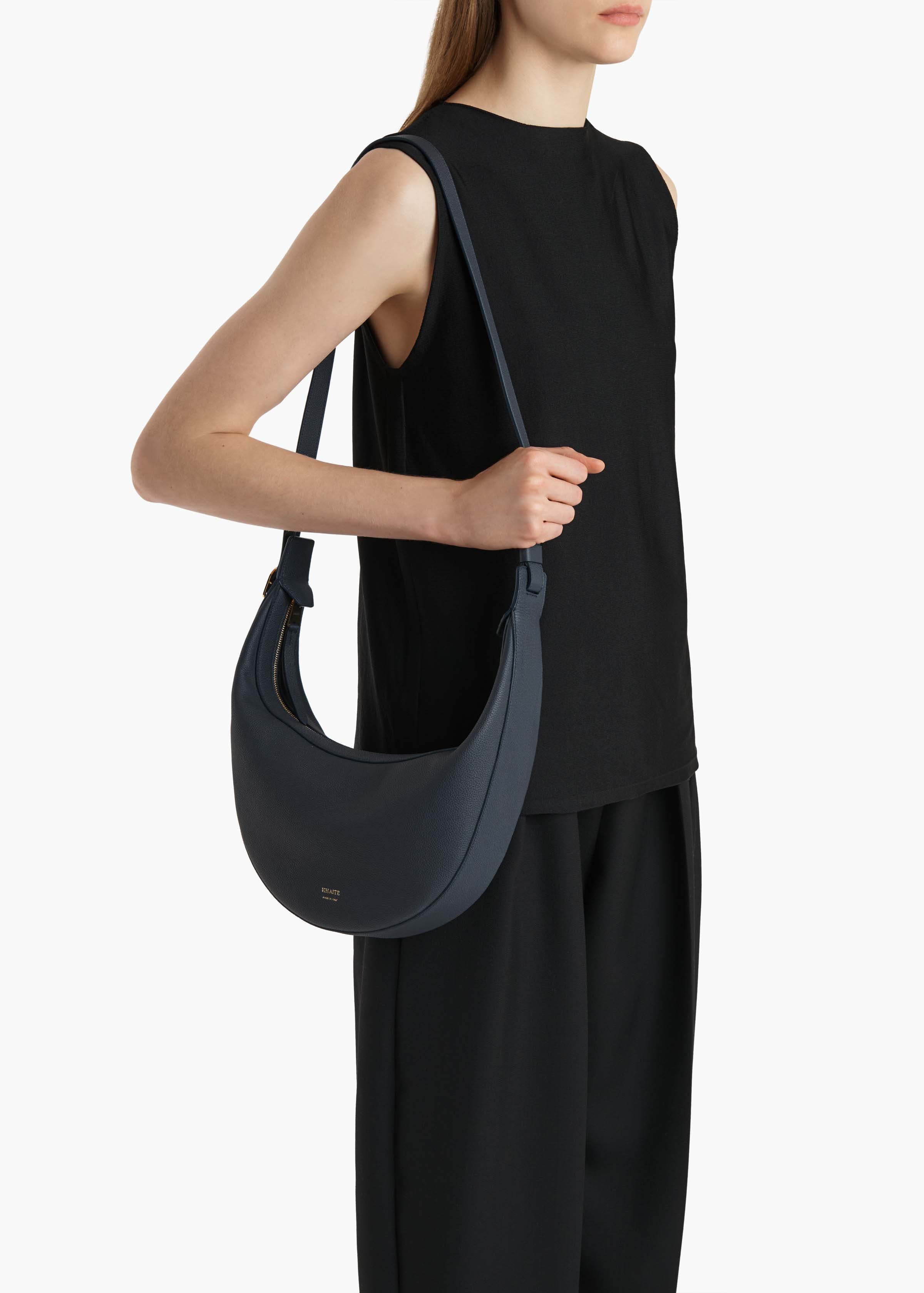 Small Augustina Crossbody Bag in Midnight Pebbled Leather