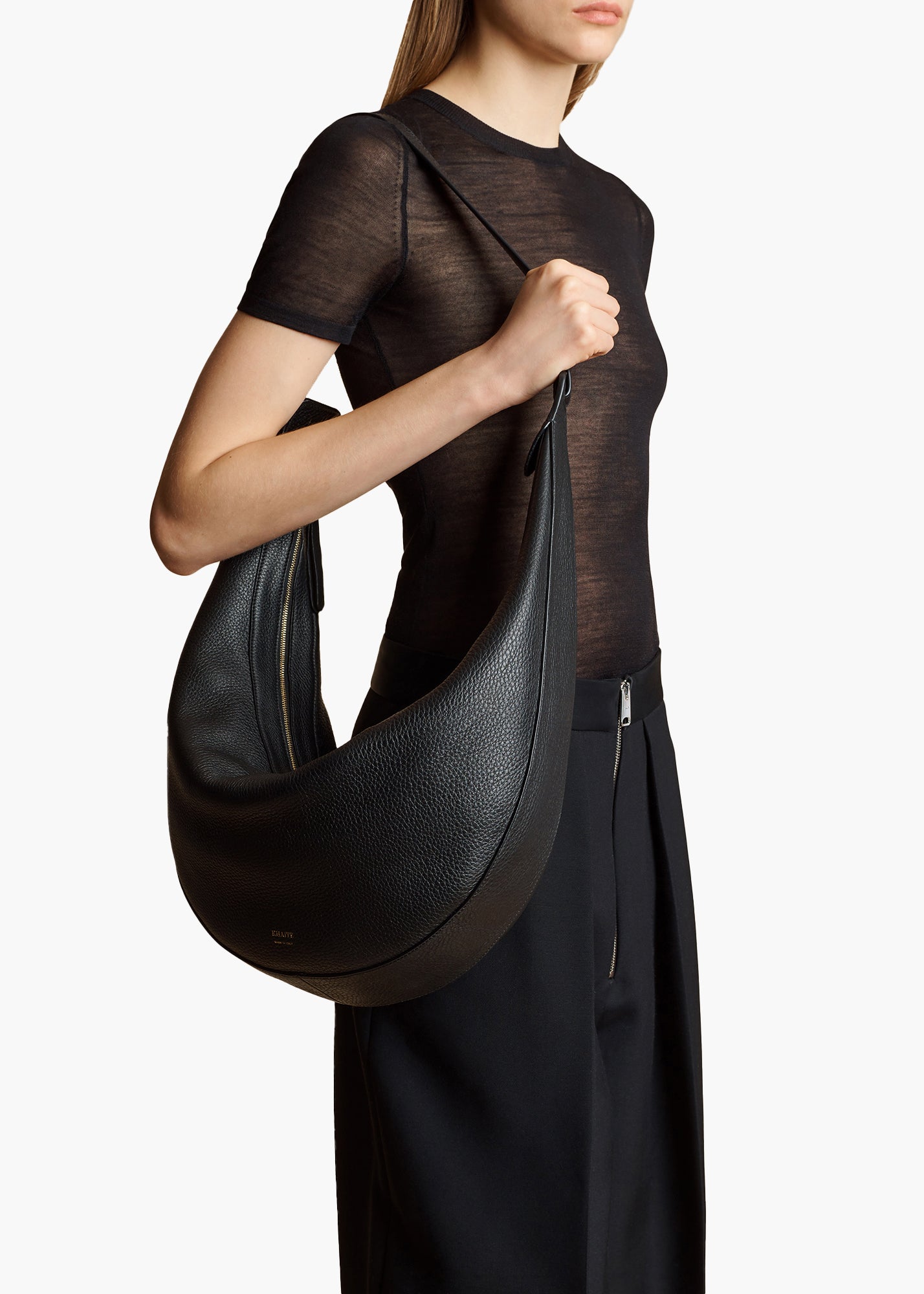 Augustina Hobo in Black Pebbled Leather