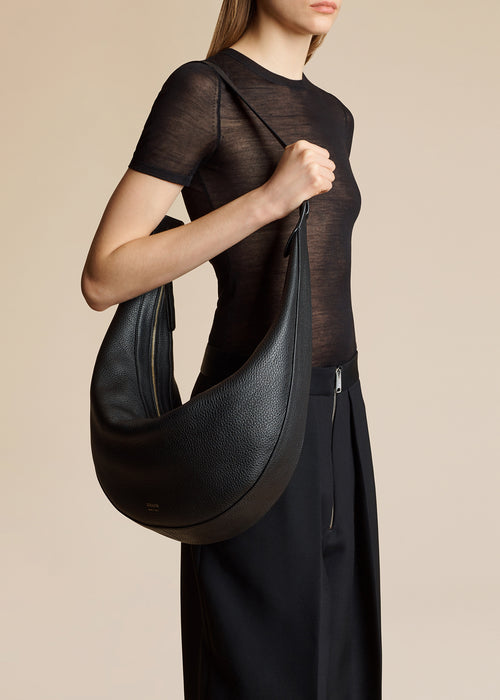 The Augustina Hobo in Black Pebbled Leather