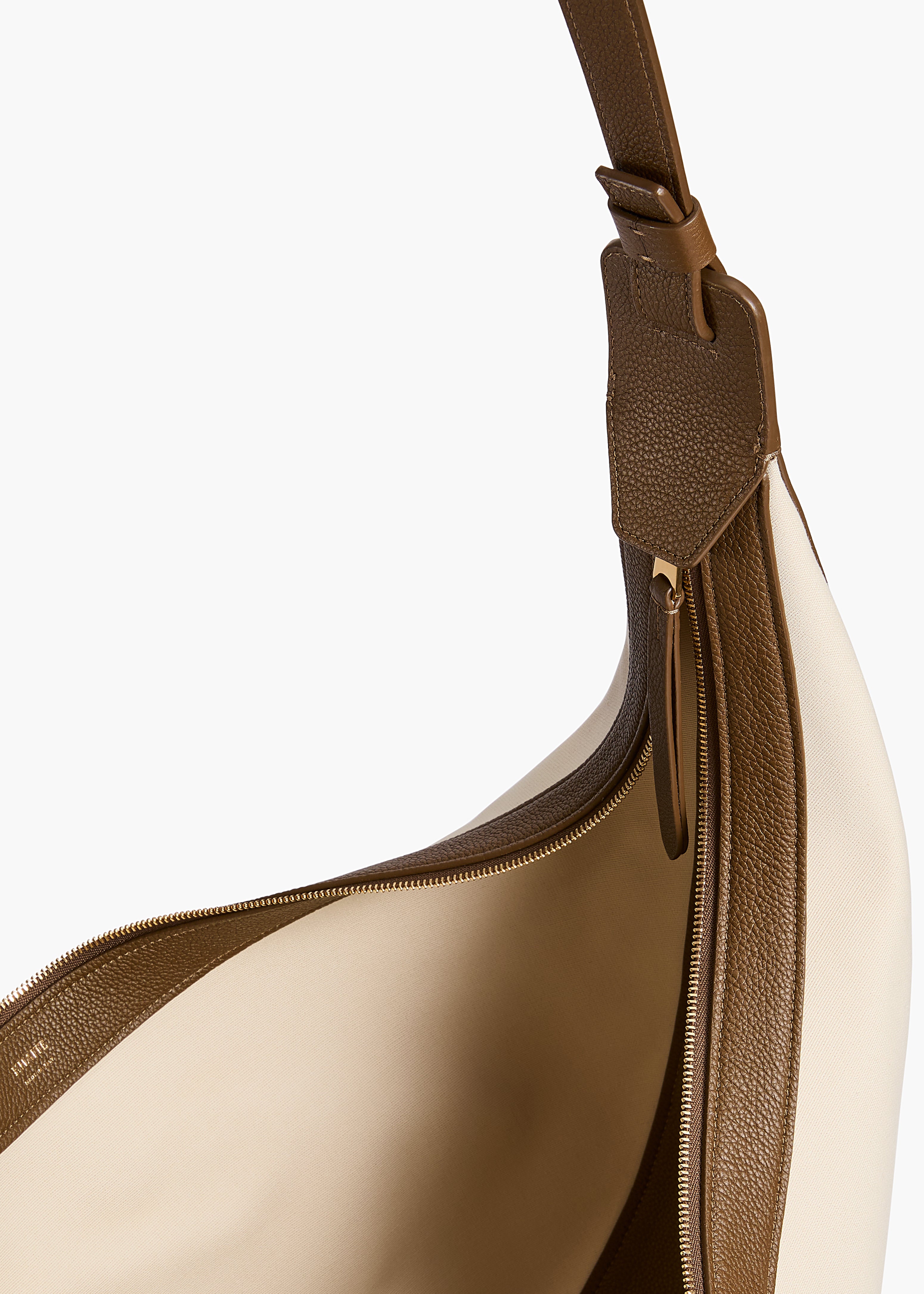 Augustina Hobo in Dark Olive Pebbled Leather and Cream Canvas DETAILED VIEW 2