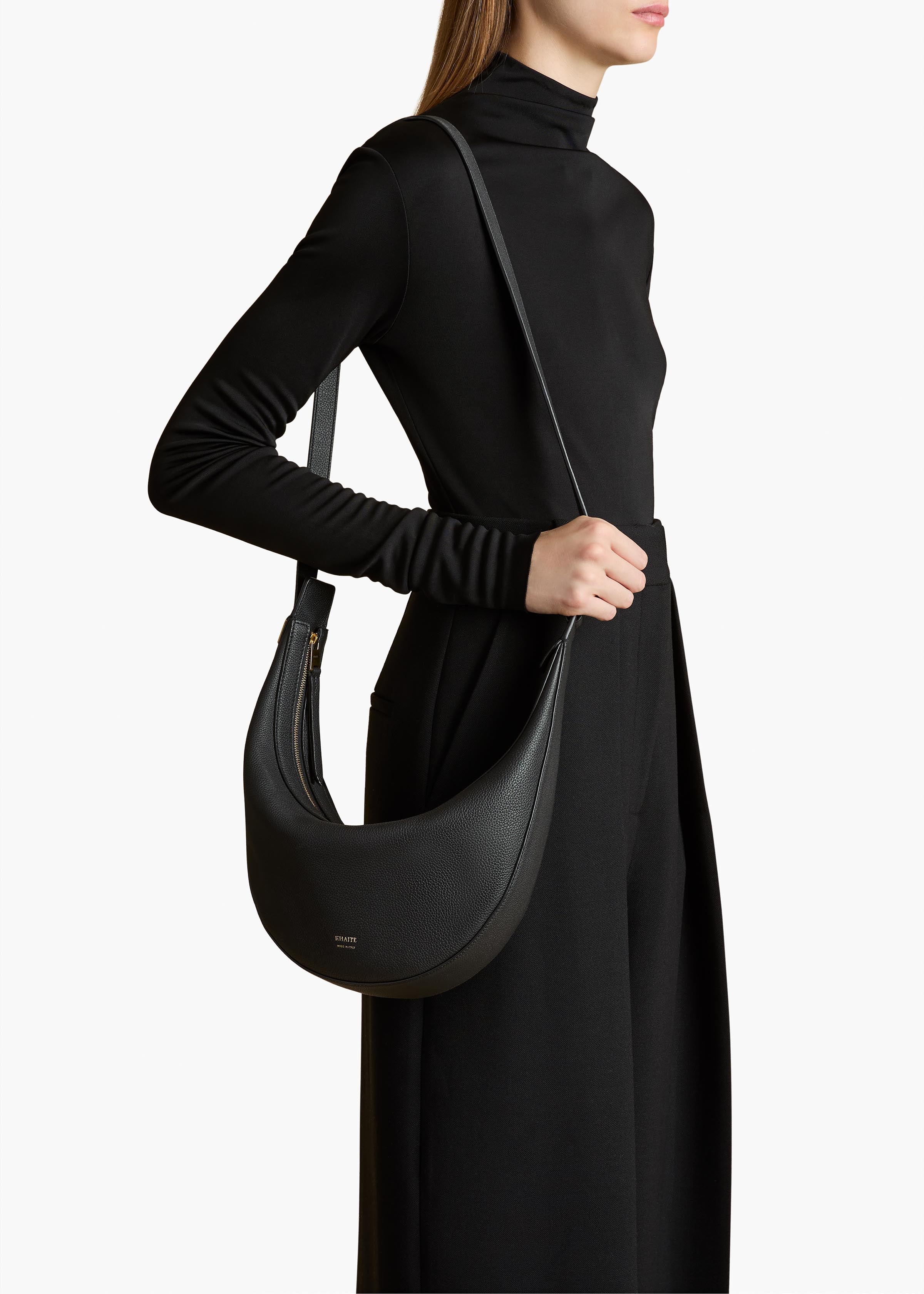 Small Augustina Crossbody Bag in Black Pebbled Leather