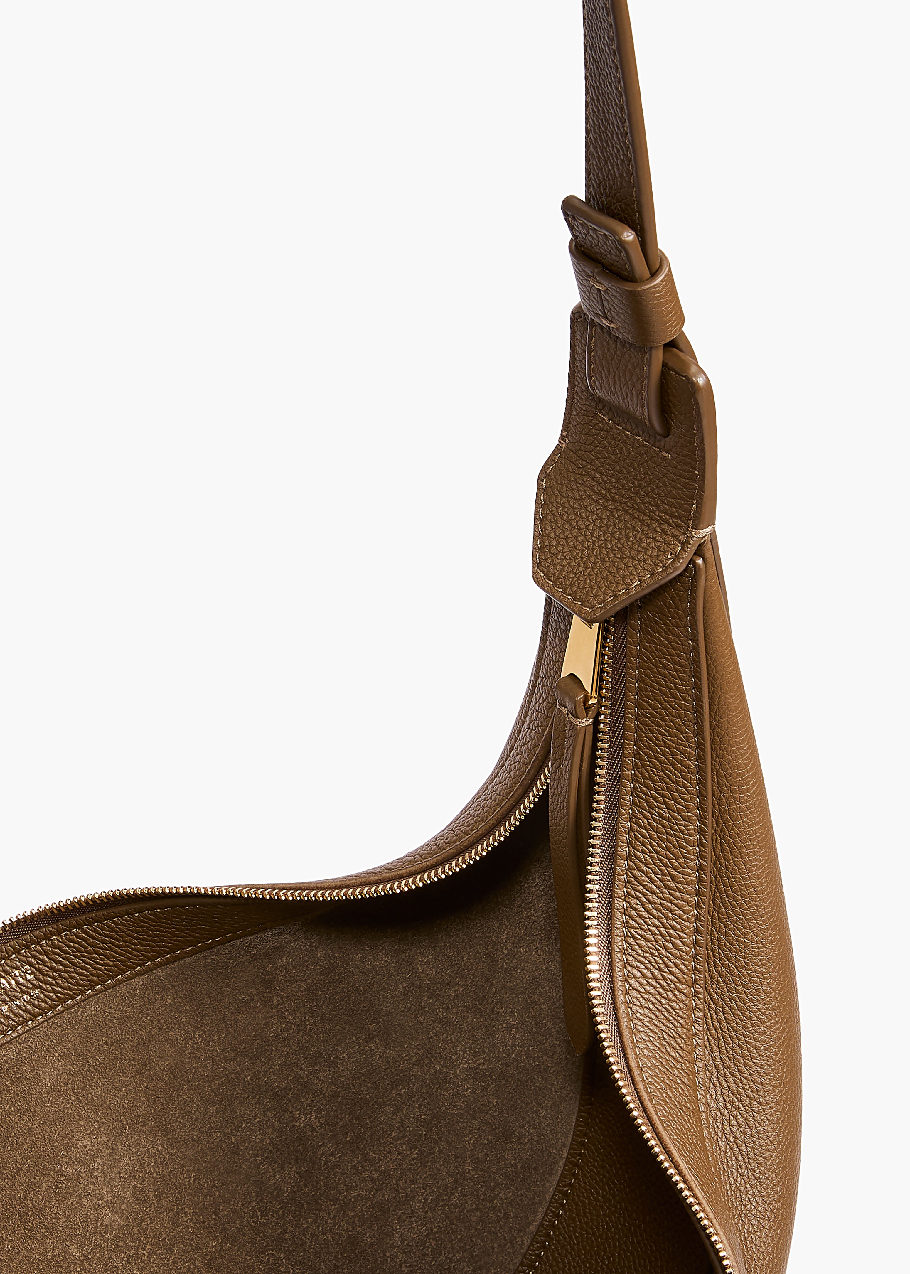 Small Augustina Crossbody Bag in Dark Olive Pebbled Leather DETAILED VIEW 2