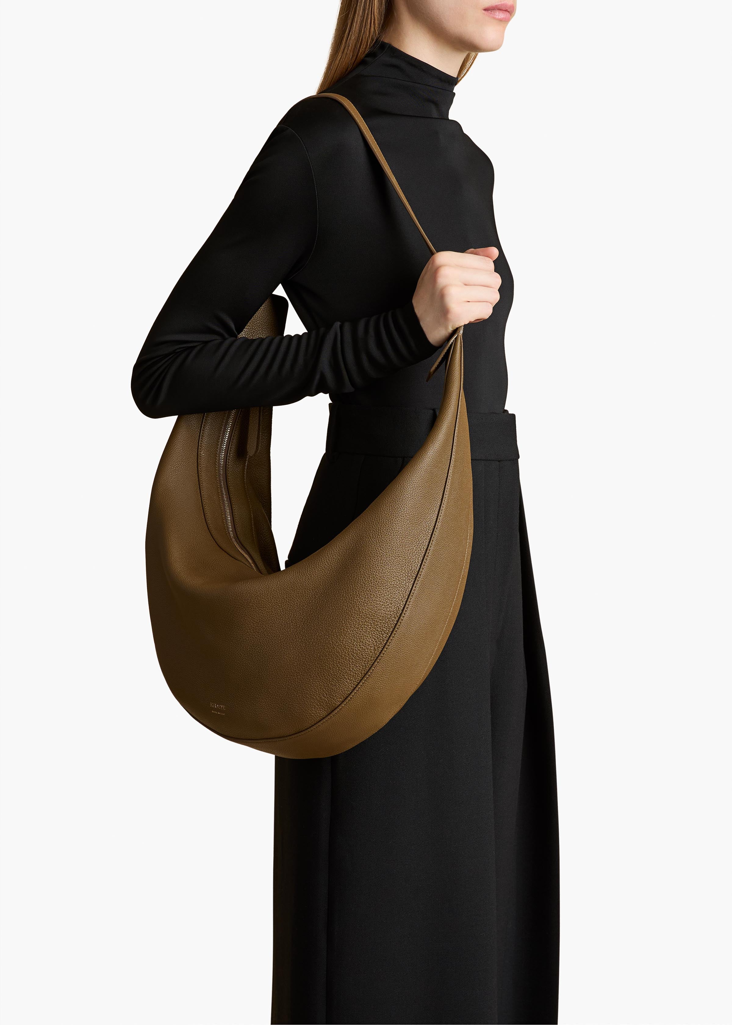 Augustina Hobo in Dark Olive Pebbled Leather ON FIGURE