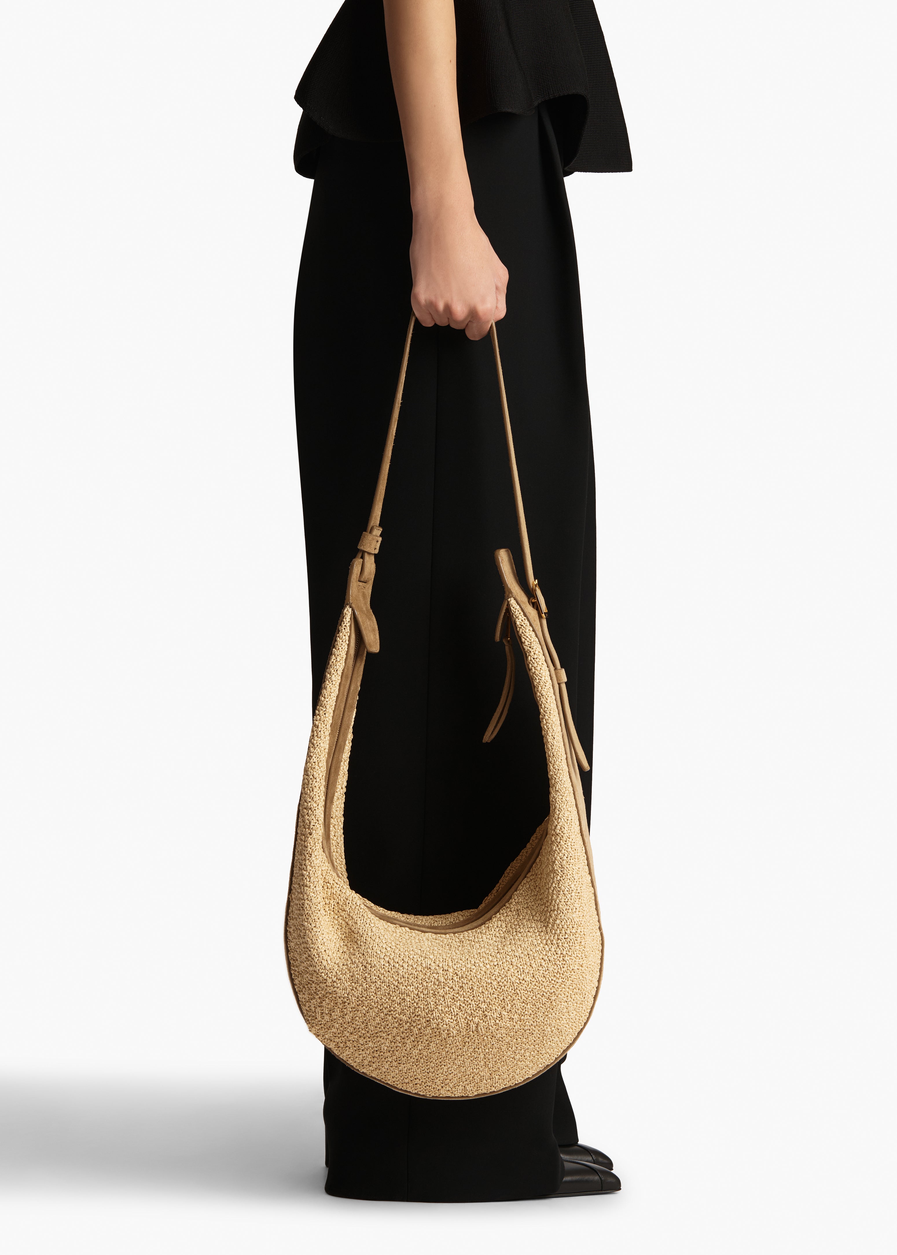 Augustina Hobo in Wheat Suede and Natural Raffia