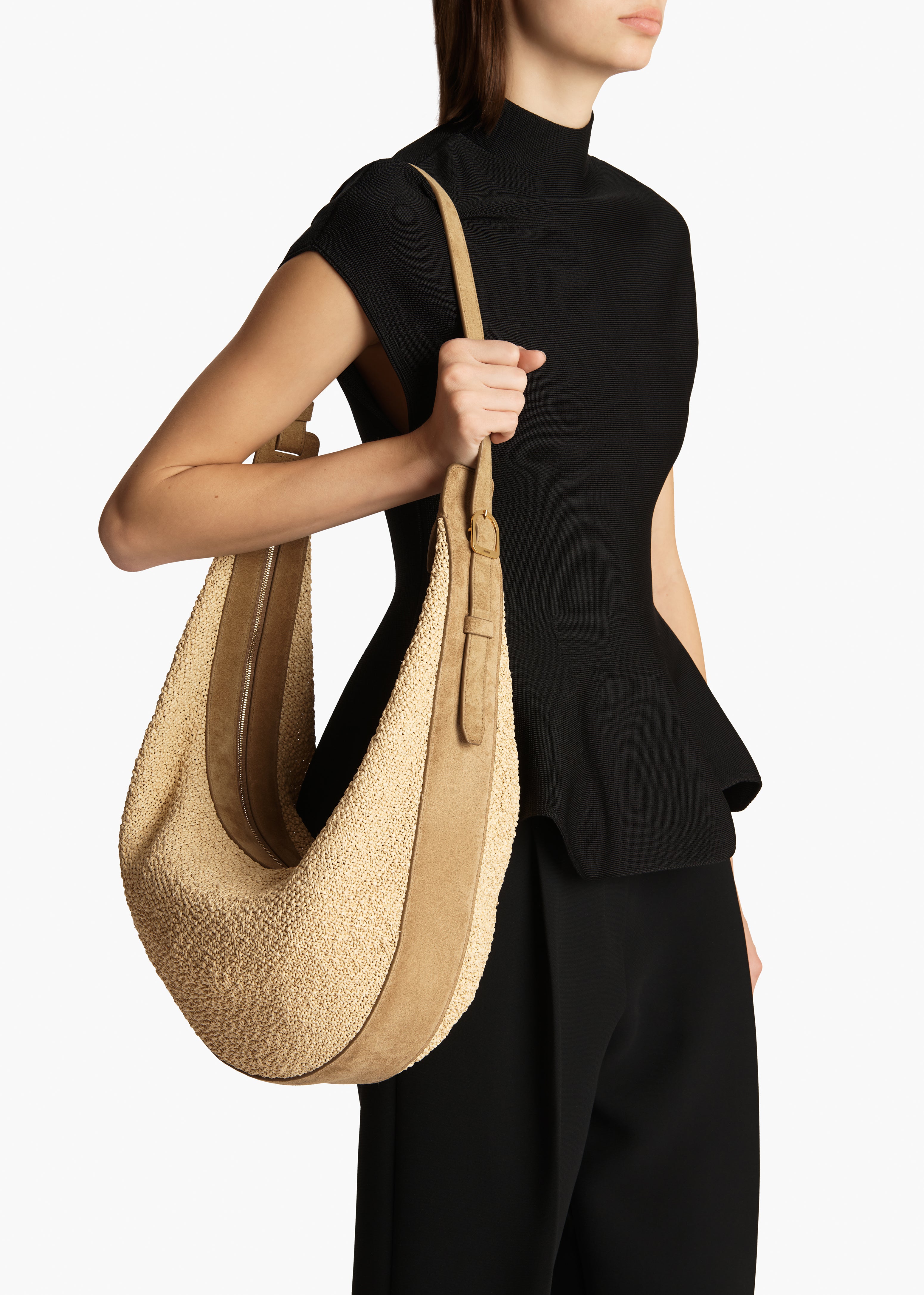 Augustina Hobo in Wheat Suede and Natural Raffia