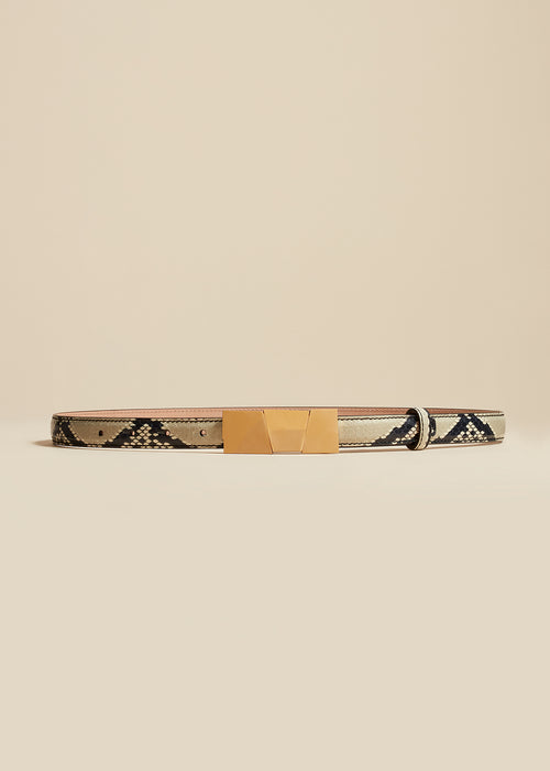 The Small Axel Belt in Natural Python-Embossed Leather with Antique Gold