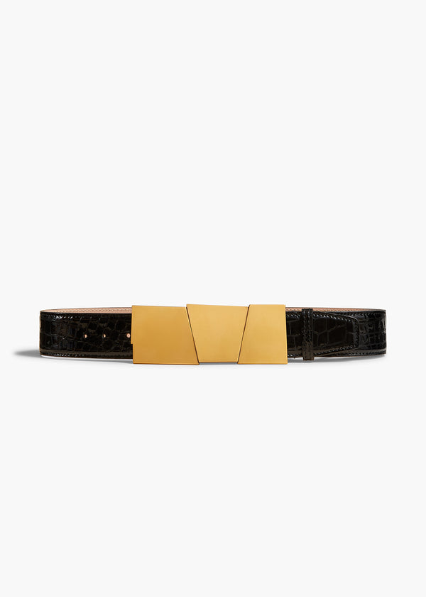 AXEL BELT 40 MM IN ANTIQUE GOLD AND BLACK CROC FRONT VIEW