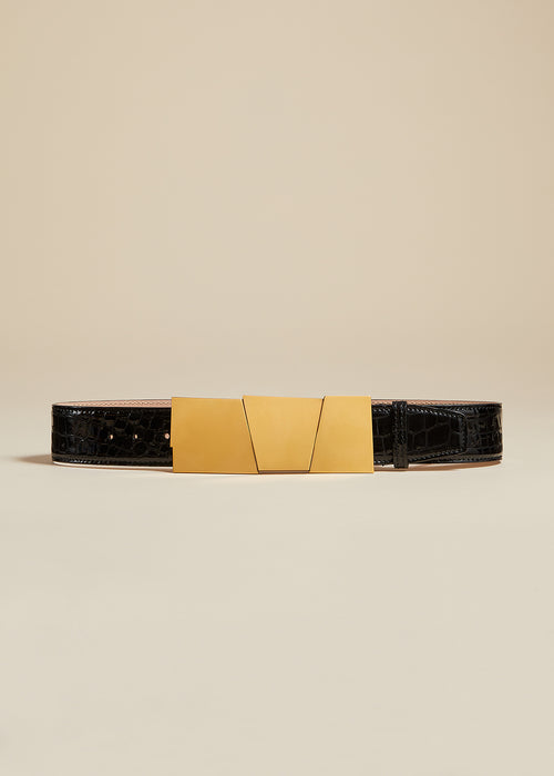 The Medium Axel Belt in Croc-Embossed Leather with Gold