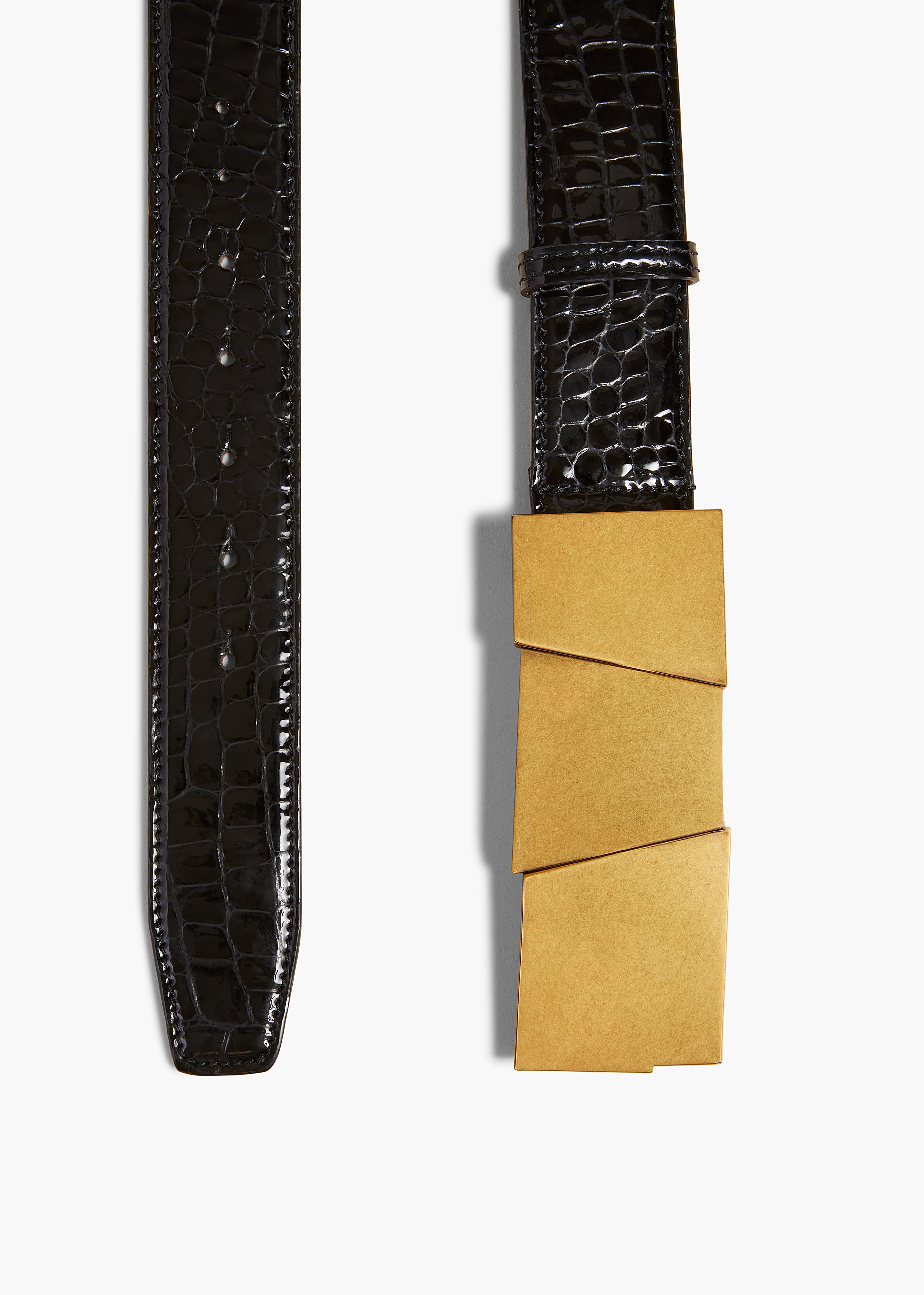 AXEL BELT 40 MM IN ANTIQUE GOLD AND BLACK CROC FLAT VIEW