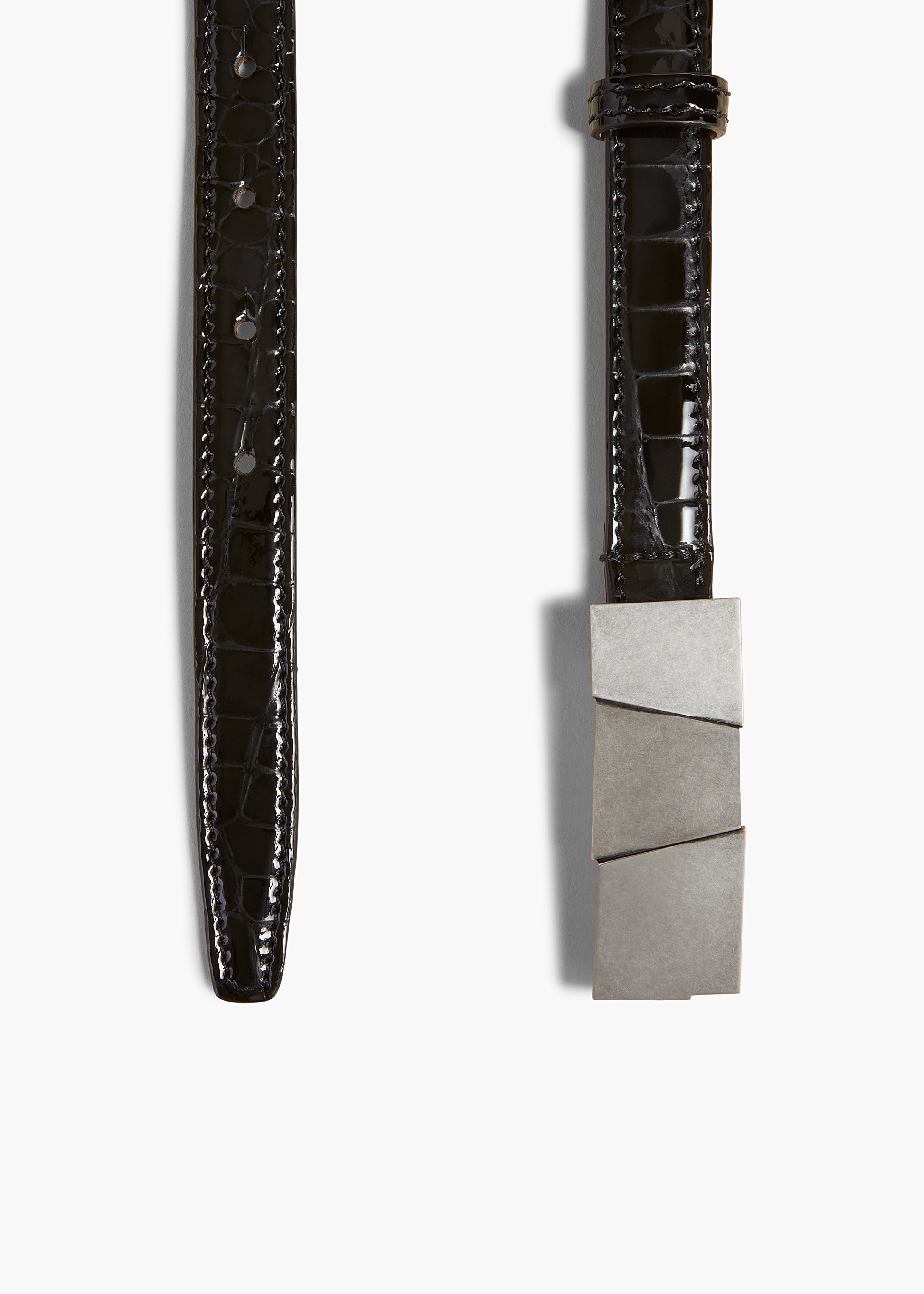 KHAITE LLC - Small Axel Belt in Black Croc-Embossed Leather with Silver