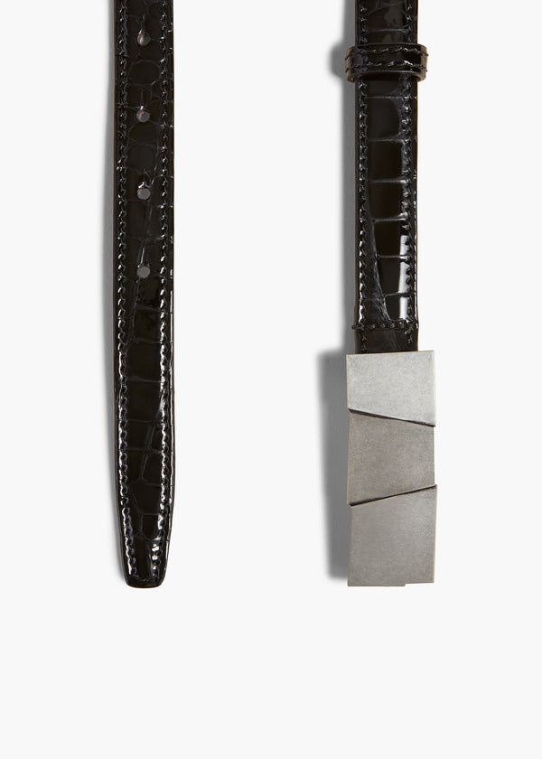 Small Axel Belt in Black Croc-Embossed Leather with Silver