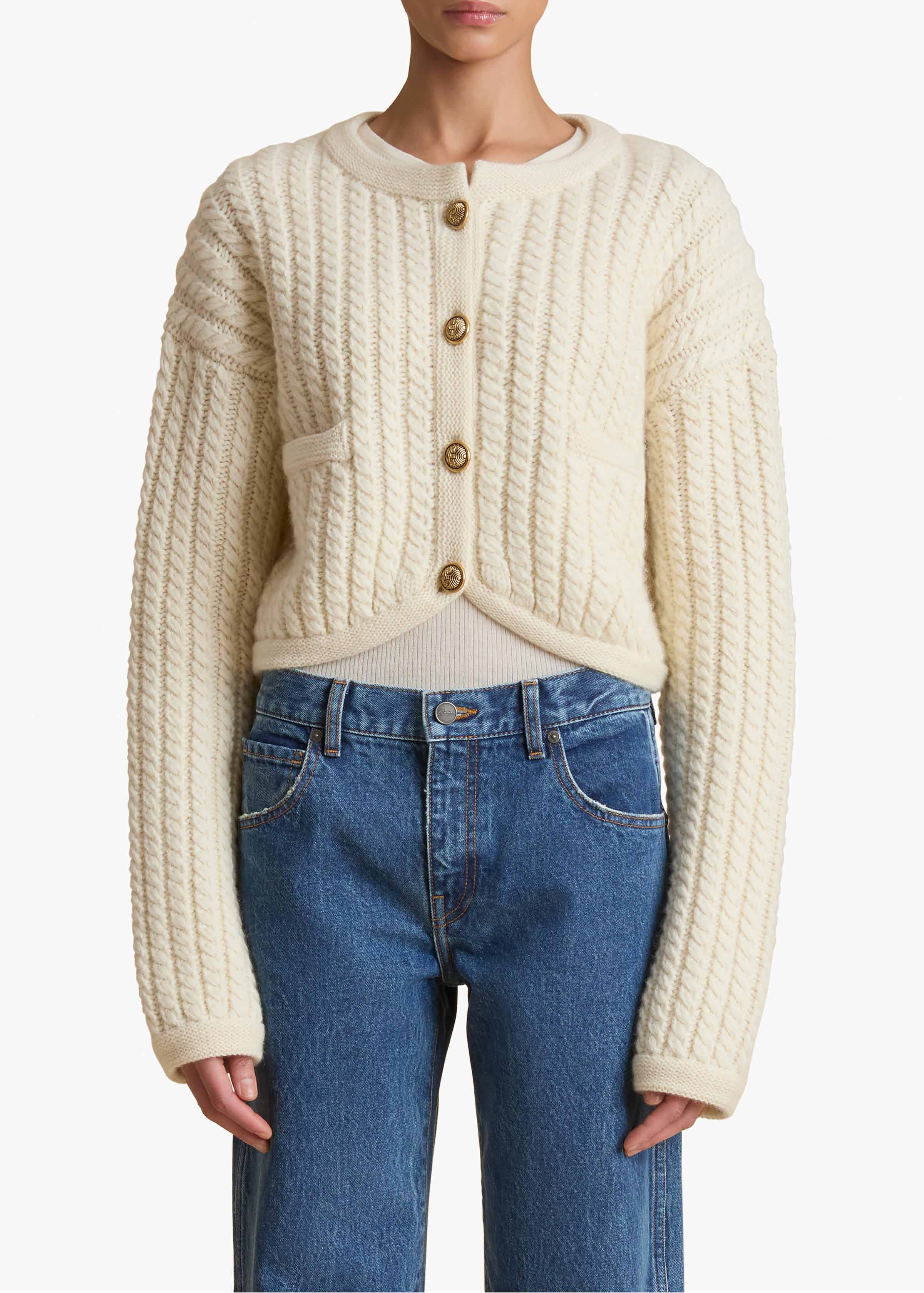 Balser Cardigan in Cream FRONT VIEW