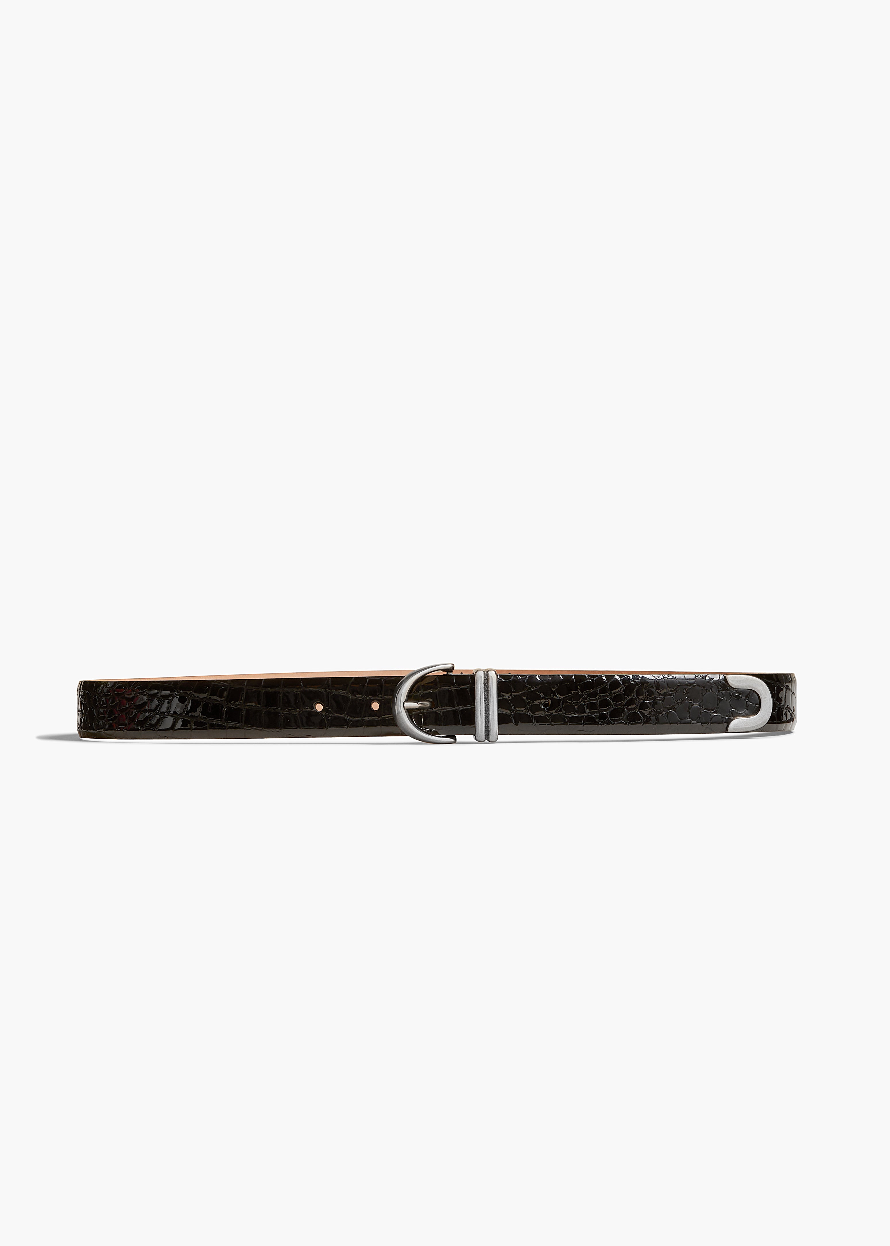 KHAITE - Bambi Belt in Black Croc-Embossed Leather with Silver