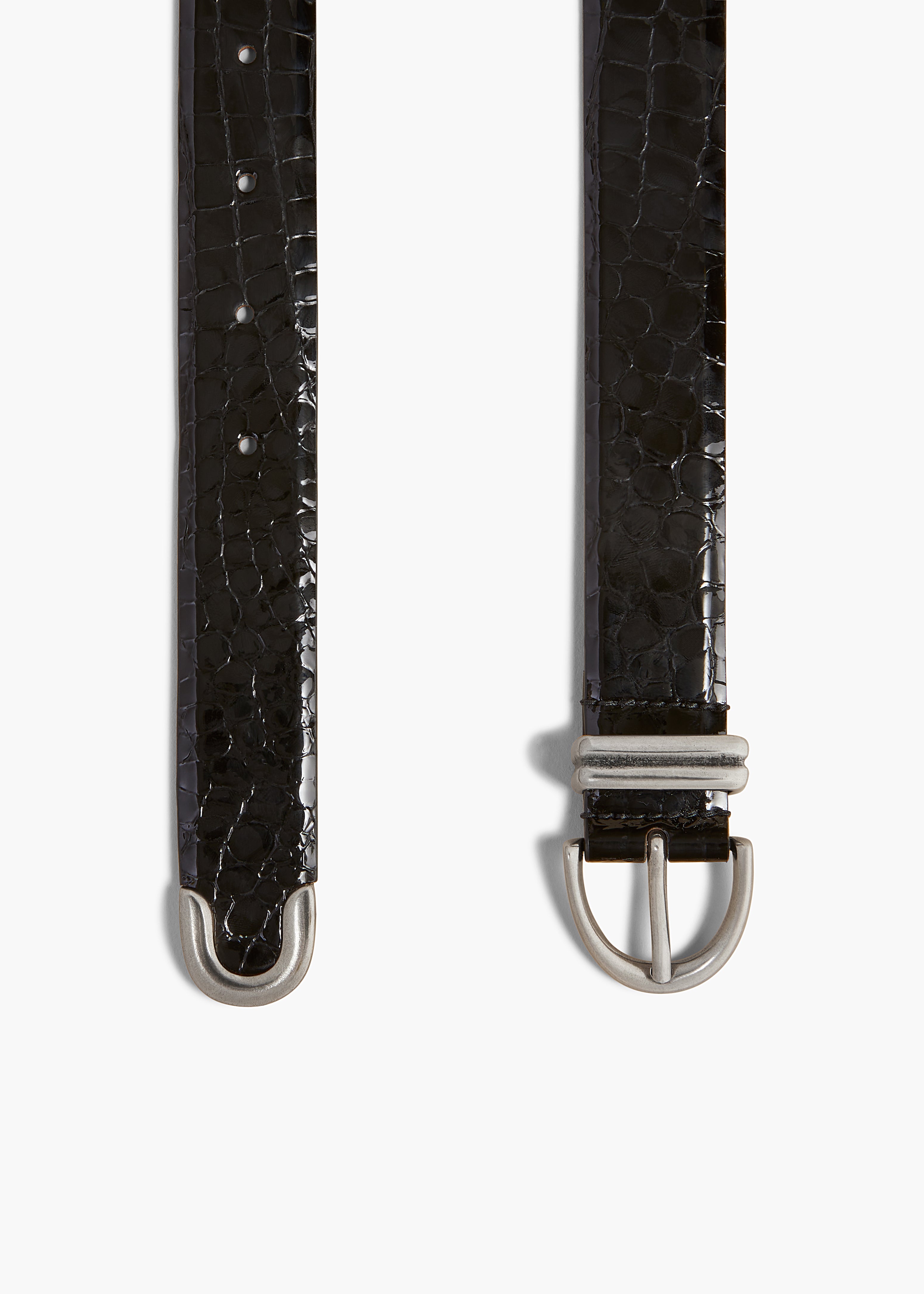 KHAITE - Bambi Belt in Black Croc-Embossed Leather with Silver