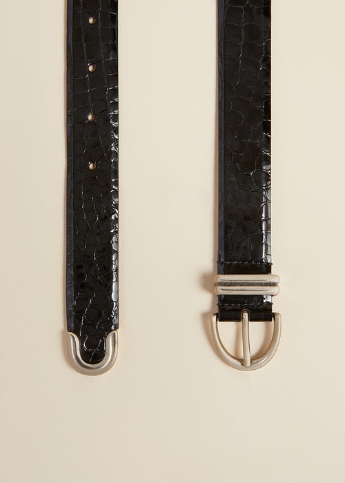 The Bambi Belt in Black Croc-Embossed Leather with Silver