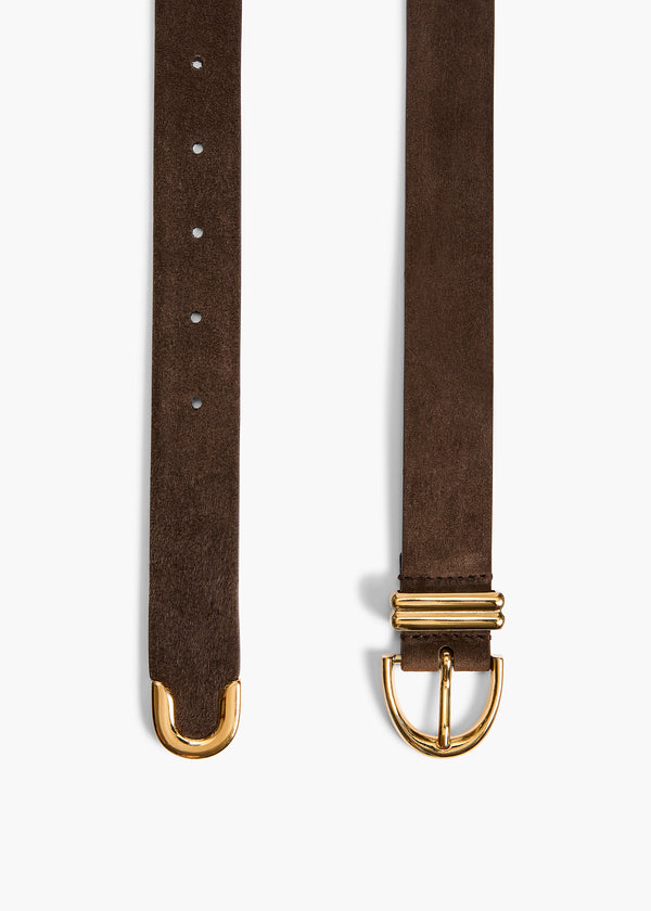 Bambi Belt in Ebano Suede with Gold DETAILED VIEW 1