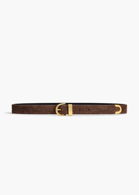 Bambi Belt in Ebano Suede with Gold FRONT VIEW