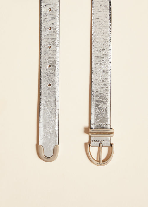 The Bambi Belt in Silver Crinkled Leather with Antique Silver