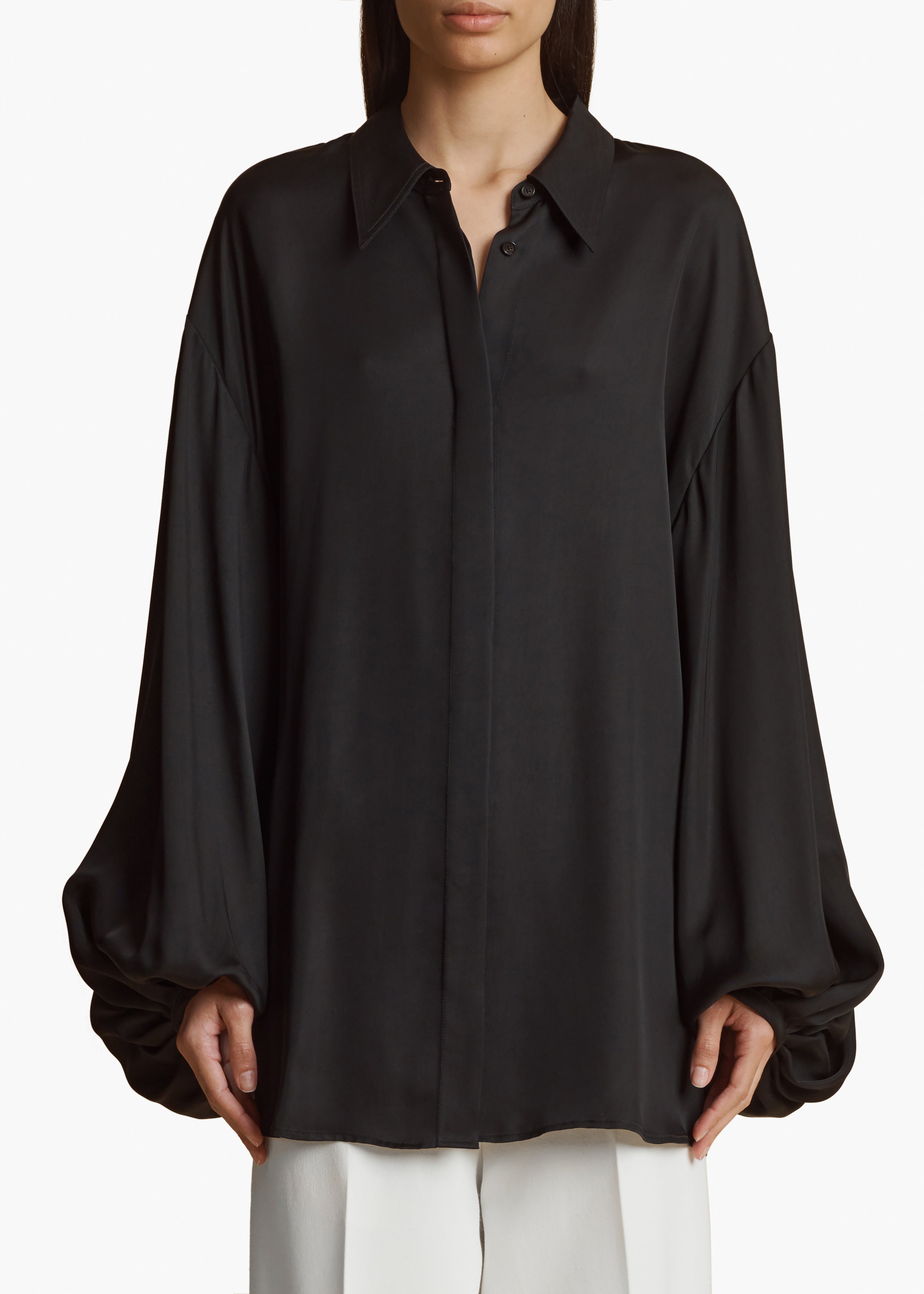 BAM TOP IN BLACK COTTON SILK FRONT VIEW