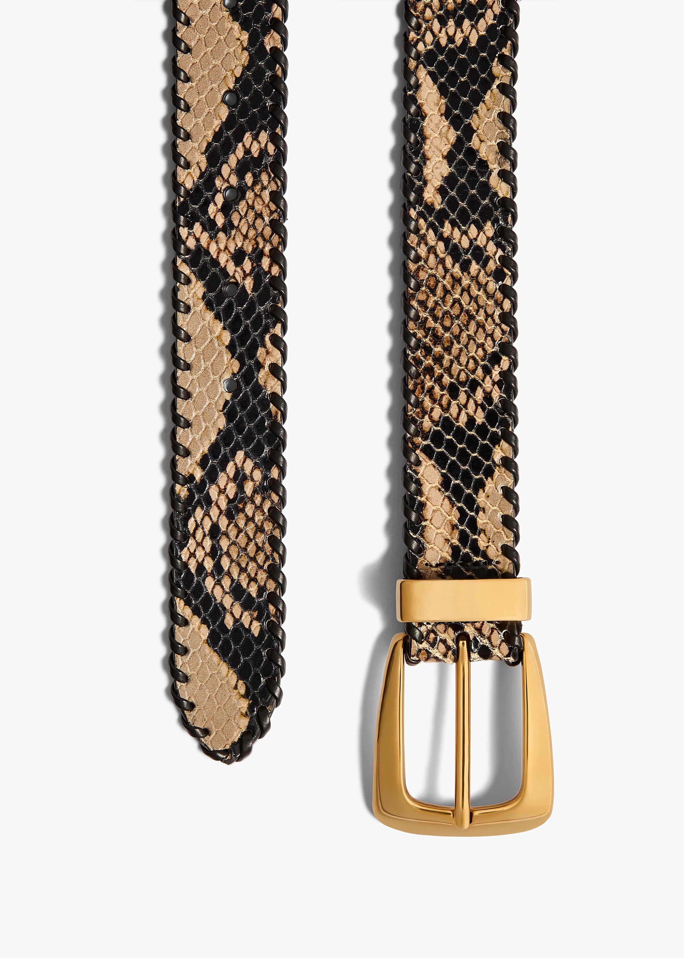 Benny Belt with Whipstitch in Python-Embossed Taupe and Gold