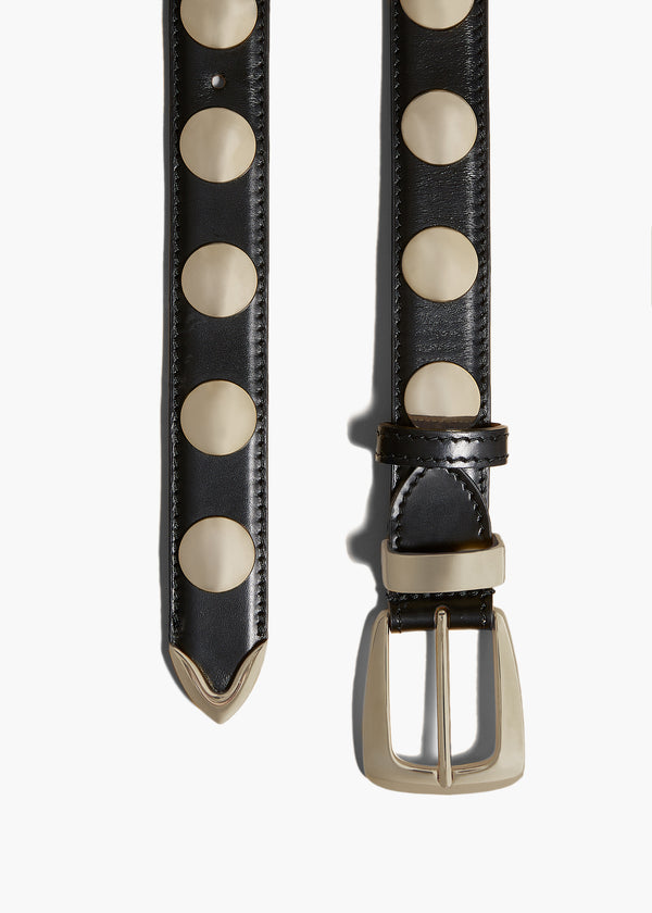 BENNY BELT 30 MM IN GOLD STUDS AND BLACK CALF LEATHER FLAT VIEW