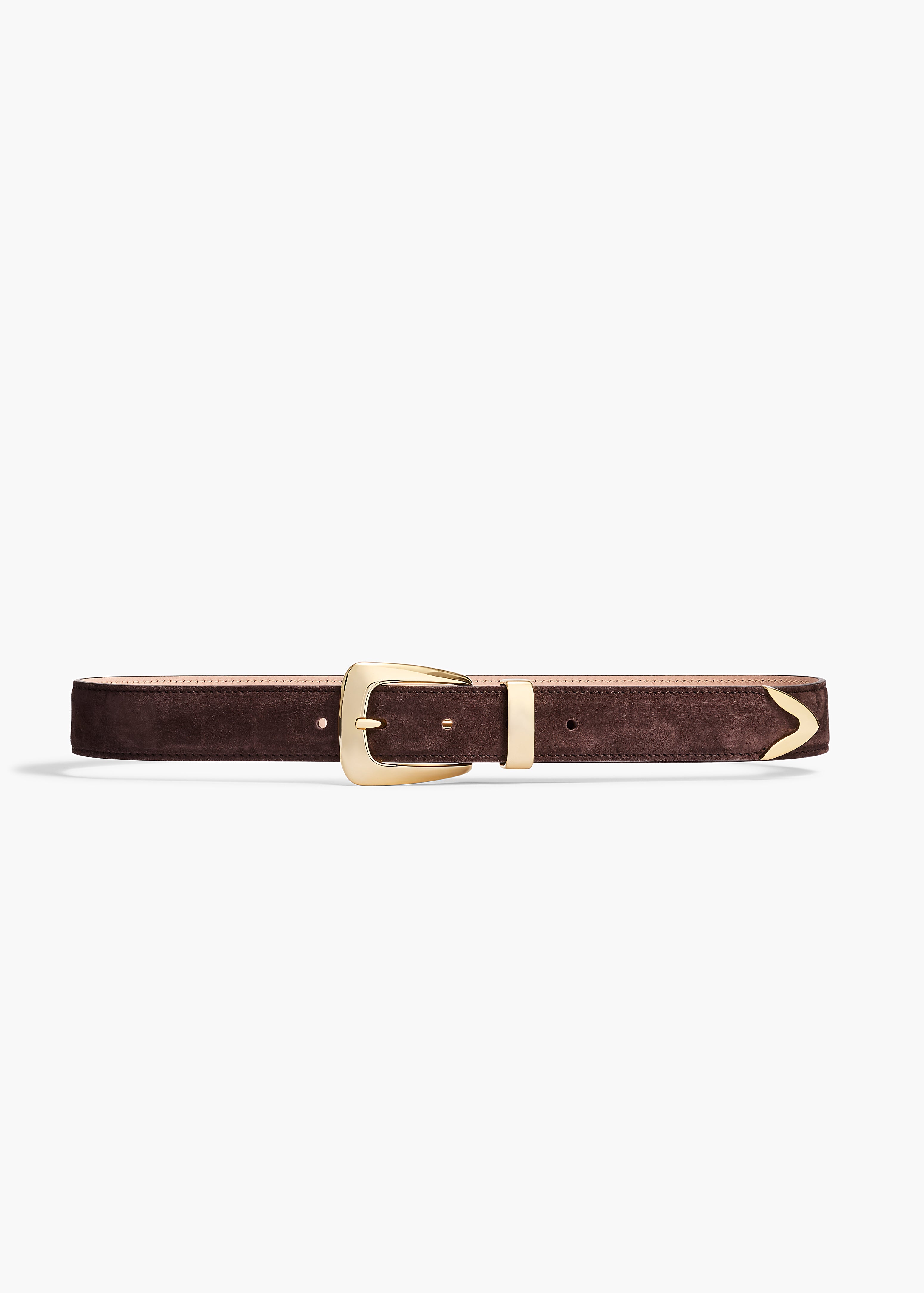 KHAITE - Benny Belt in Coffee Suede with Gold