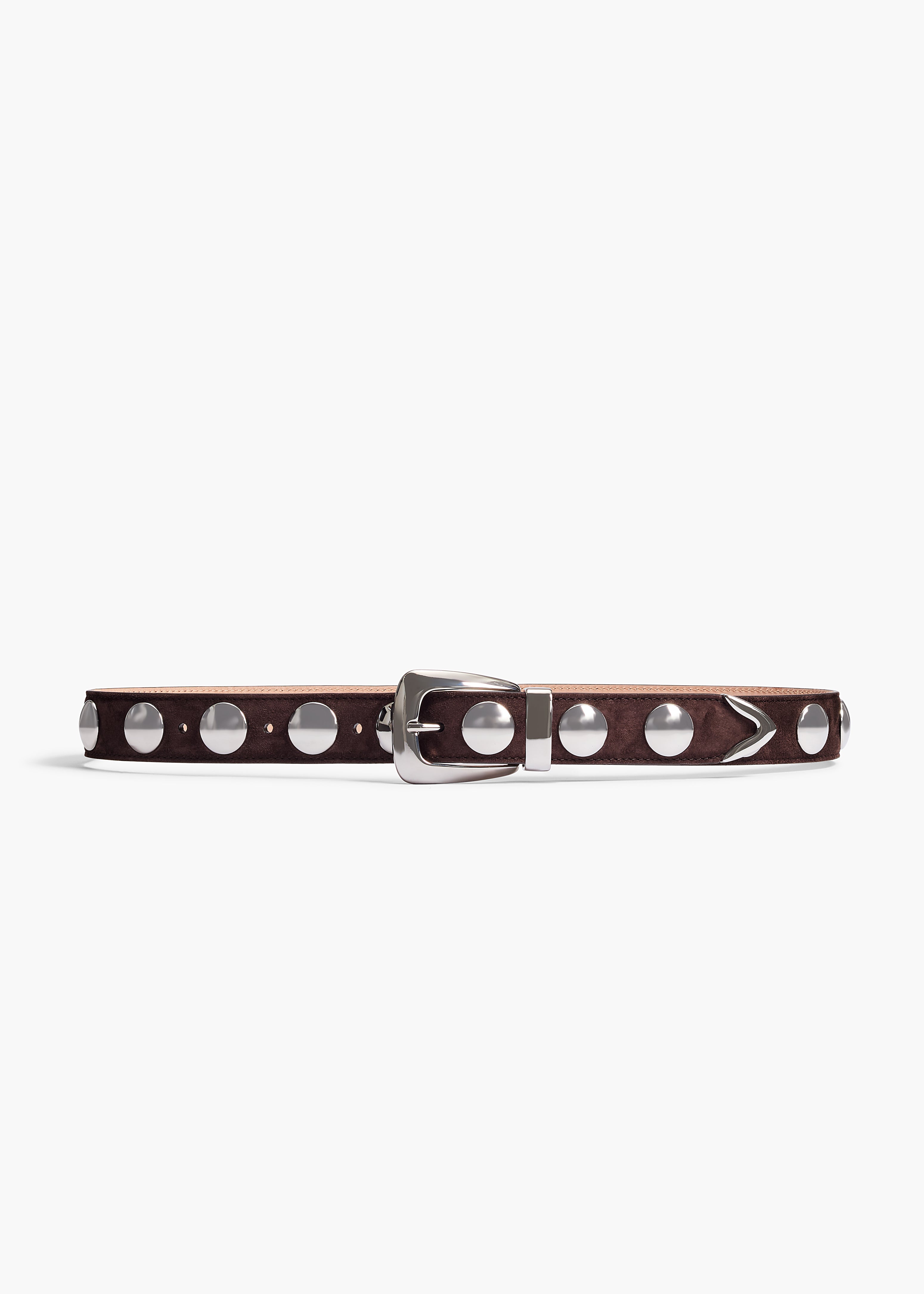 KHAITE LLC - Benny Belt with Studs in Coffee Suede and Silver