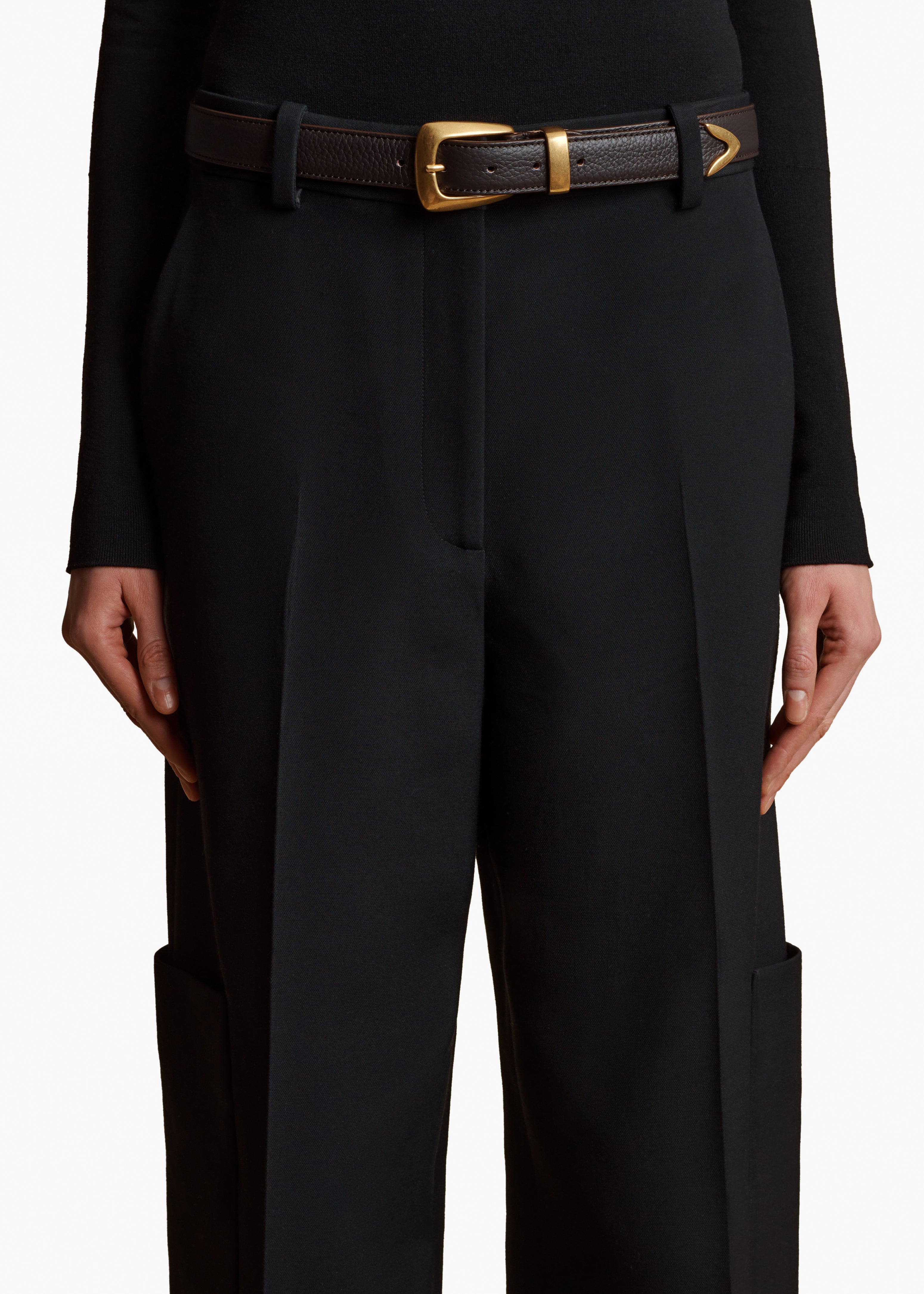 Benny Belt in Dark Brown Leather with Gold KHAITE LLC