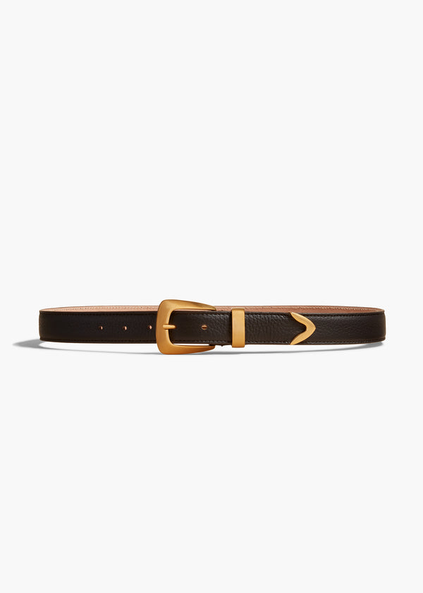 BENNY BELT 30 MM IN GOLD AND DARK BROWN LEATHER FRONT VIEW