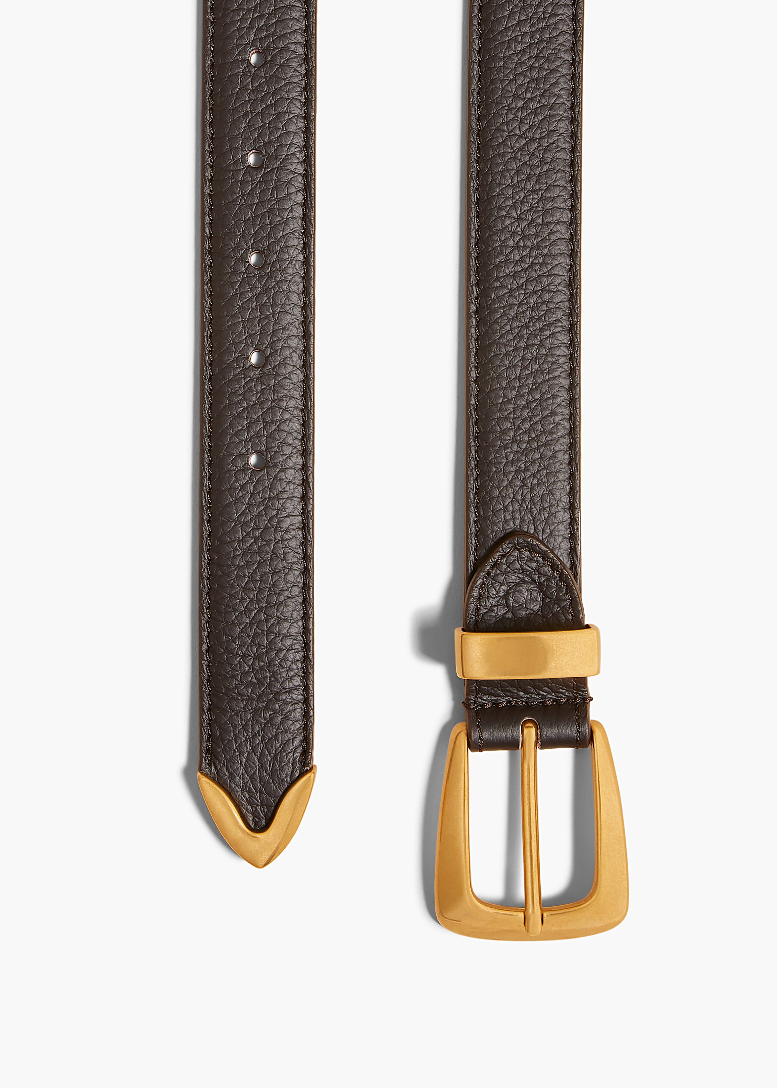 BENNY BELT 30 MM IN GOLD AND DARK BROWN LEATHER FLAT VIEW