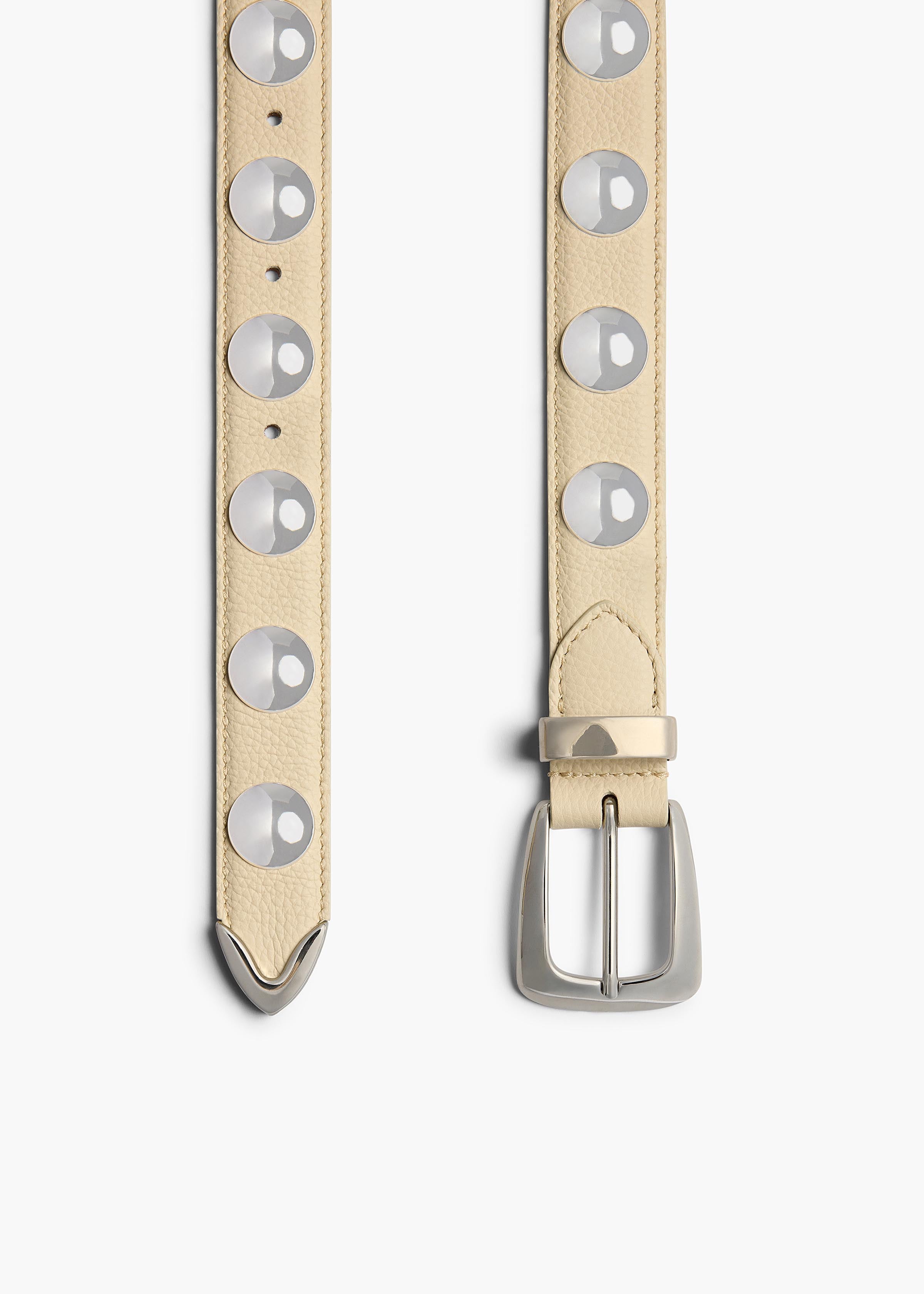 Benny Belt with Studs in Dark Ivory Leather and Silver DETAILED VIEW 1