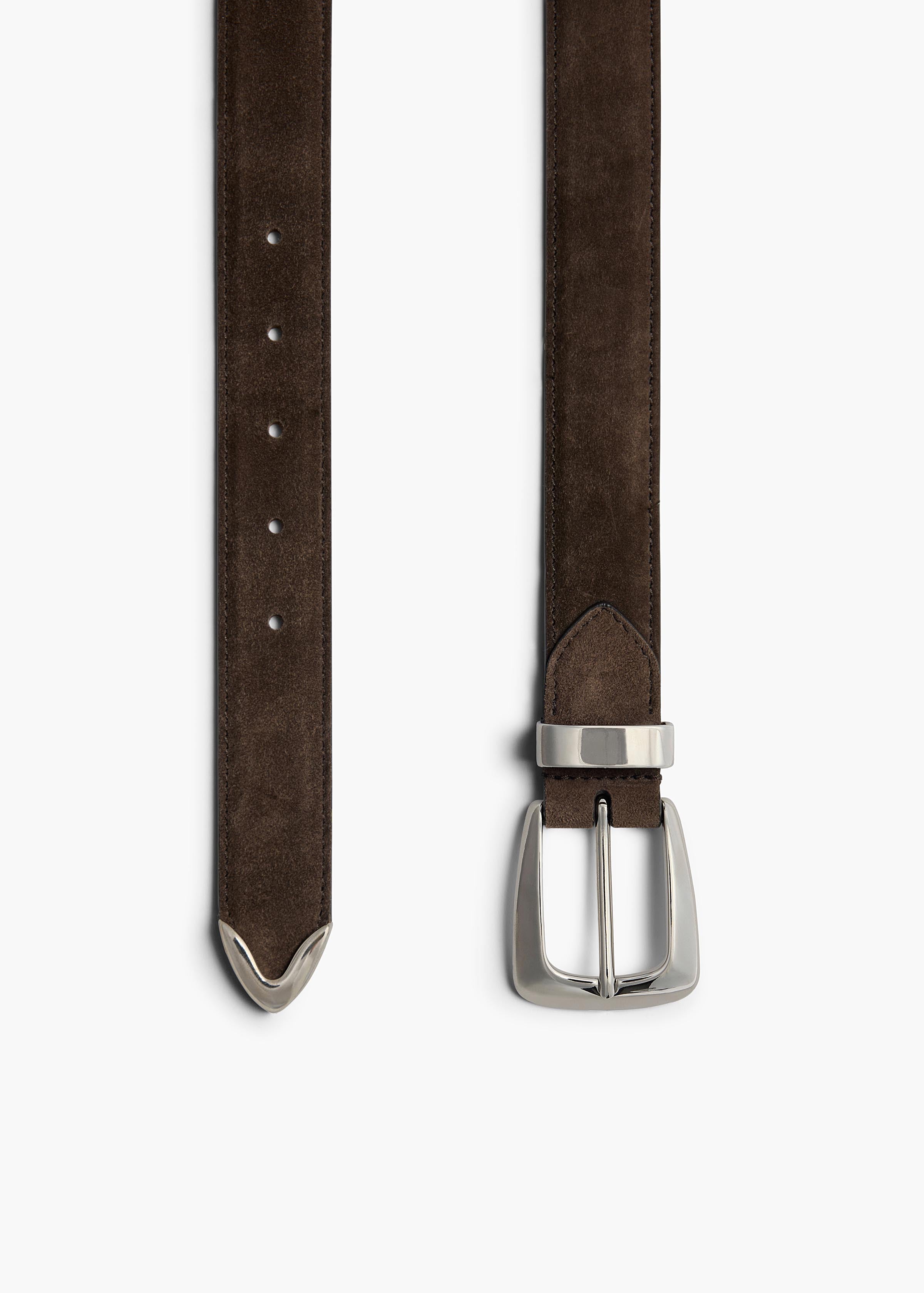 Benny Belt in Ebano Suede with Silver DETAILED VIEW 1