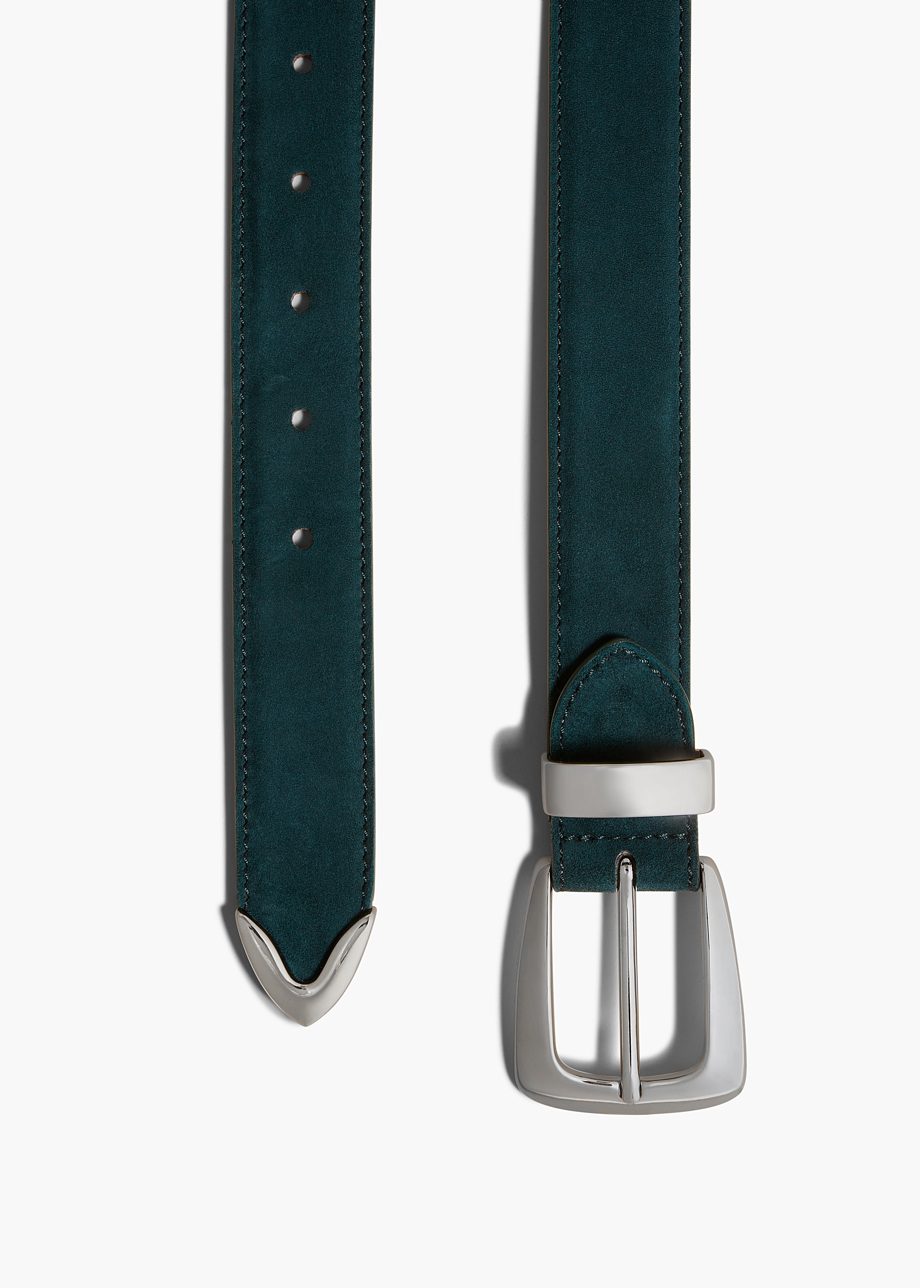 KHAITE - Benny Belt in English Green Suede with Silver