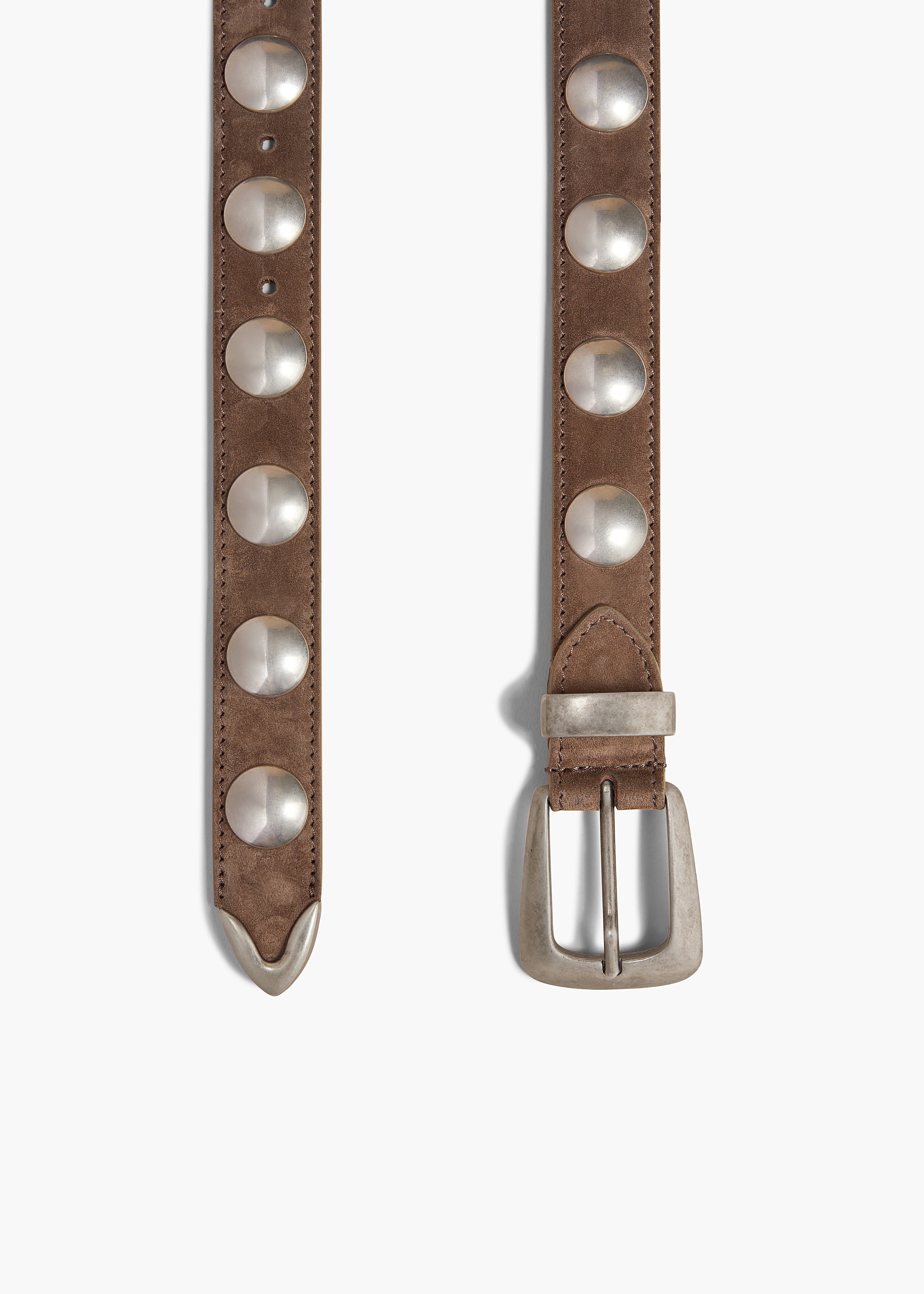 KHAITE LLC - Benny Belt with Studs in Toffee Suede and Silver