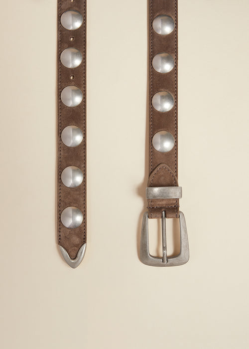 The Benny Belt in Toffee Suede with Silver Studs