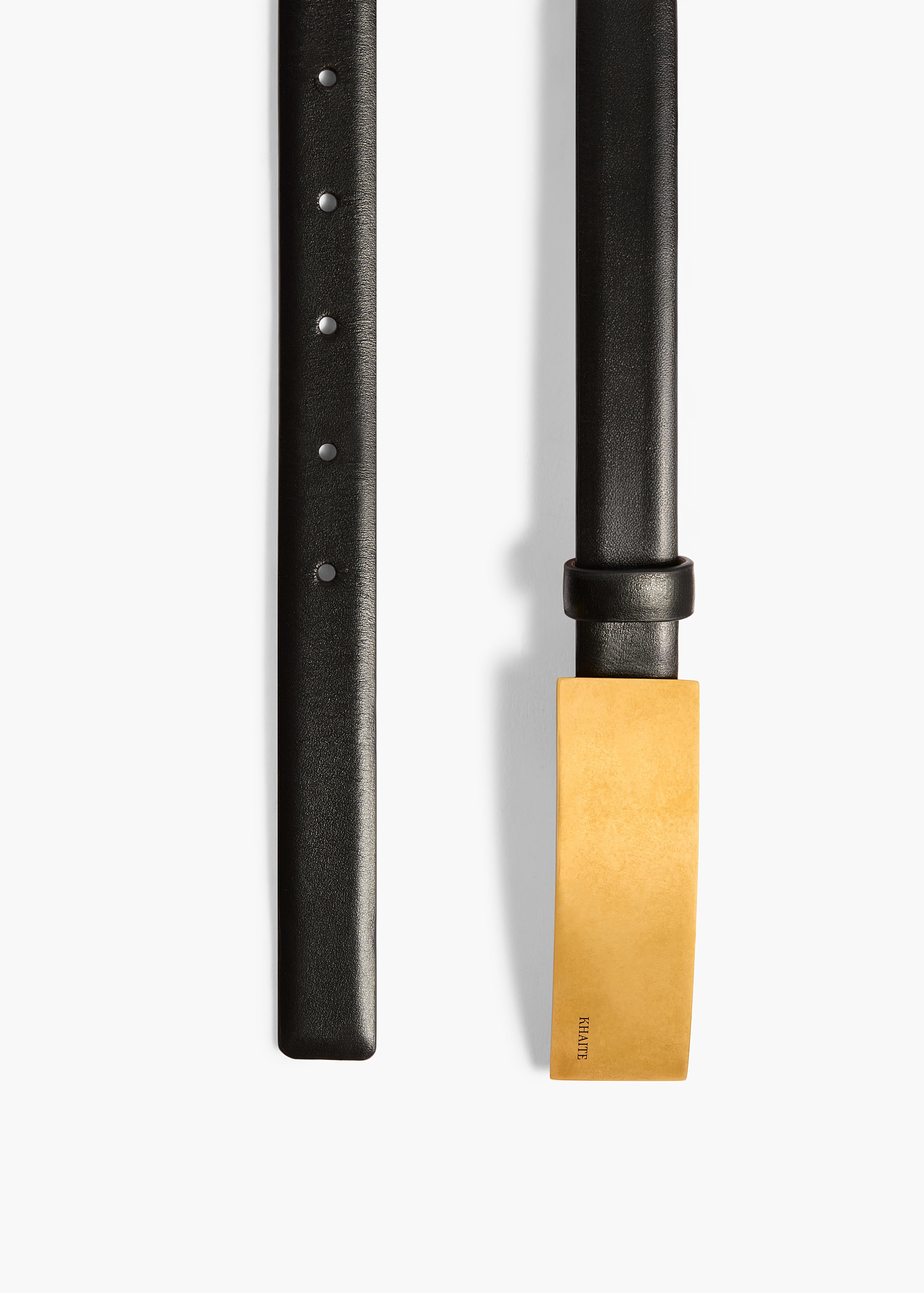 KHAITE  - Berlin Belt in Black Leather with Antique Gold