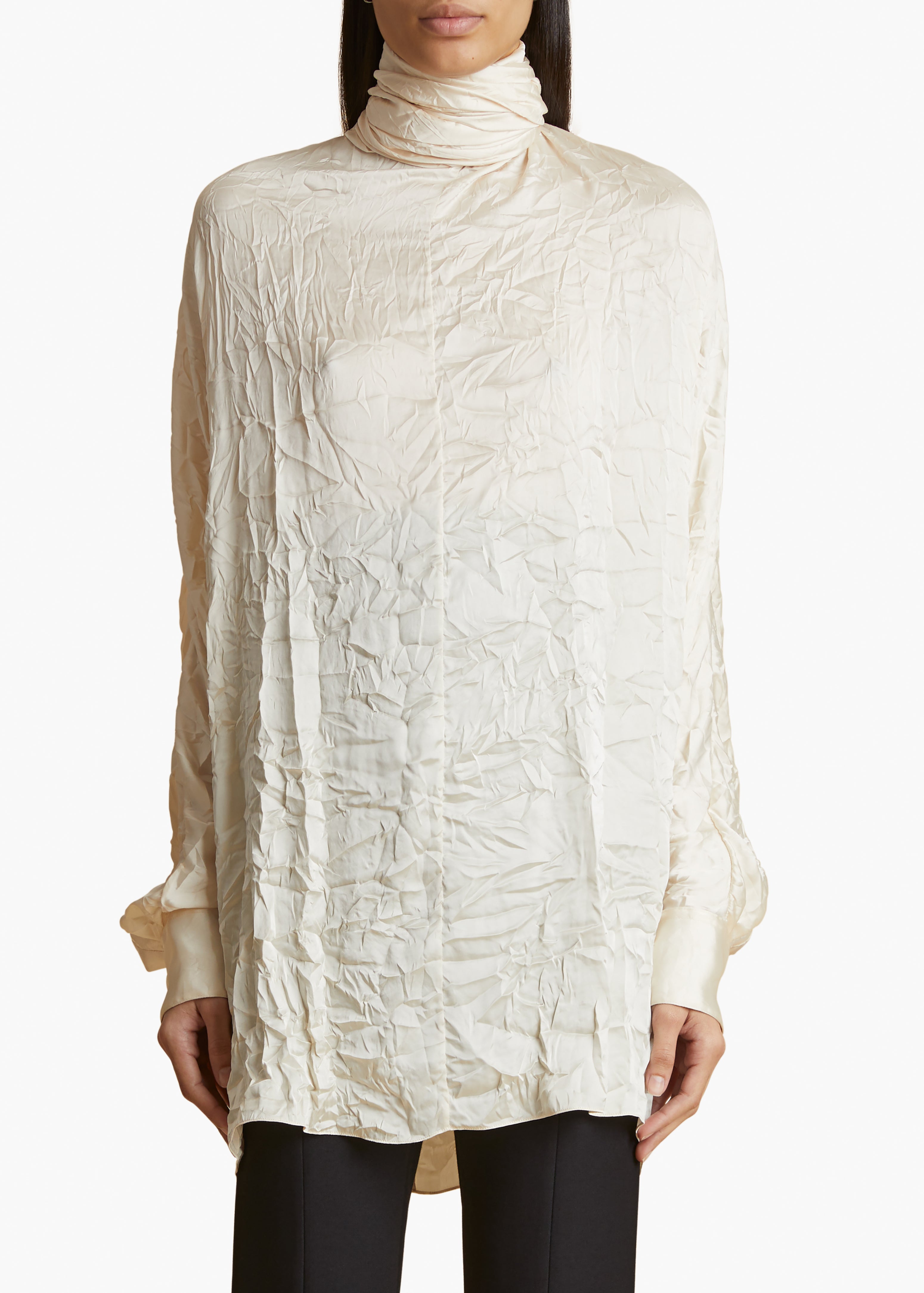 KHAITE - Bex Top in Cream Crinkled Satin