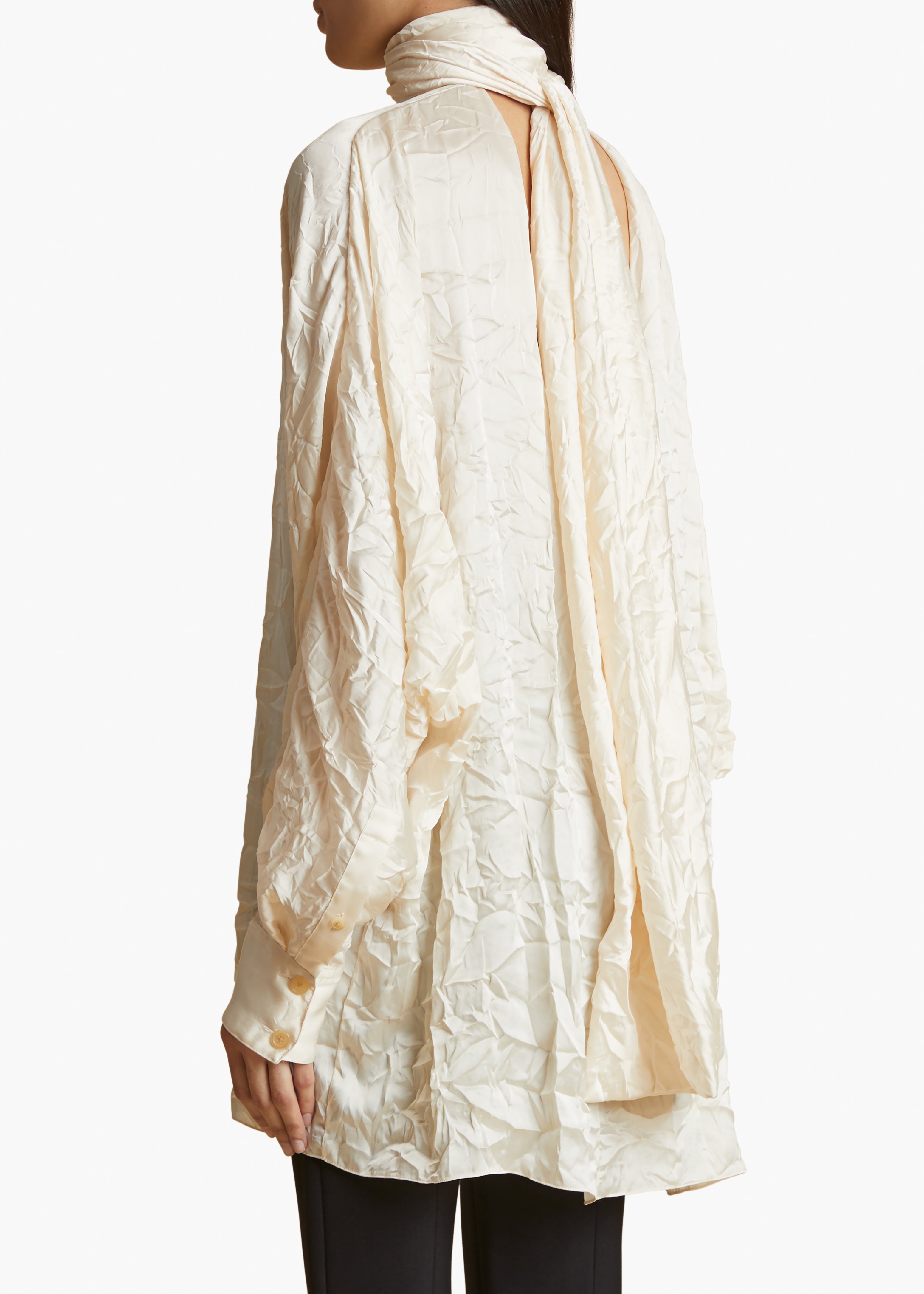 KHAITE - Bex Top in Cream Crinkled Satin