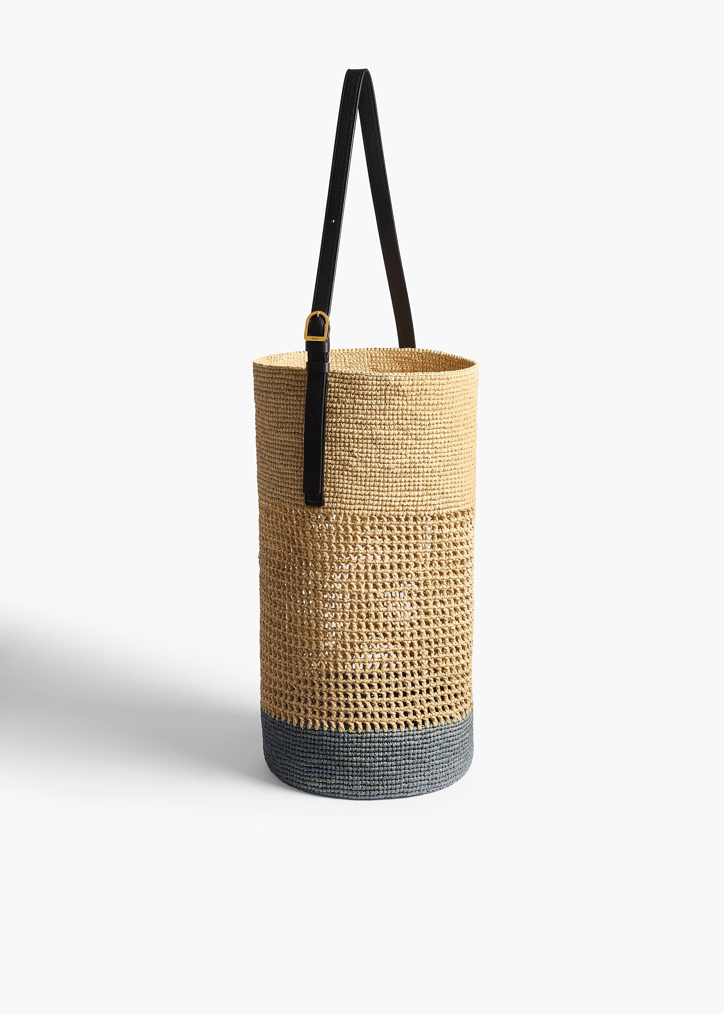 Billie Bucket Bag in Natural and Lead Raffia – KHAITE