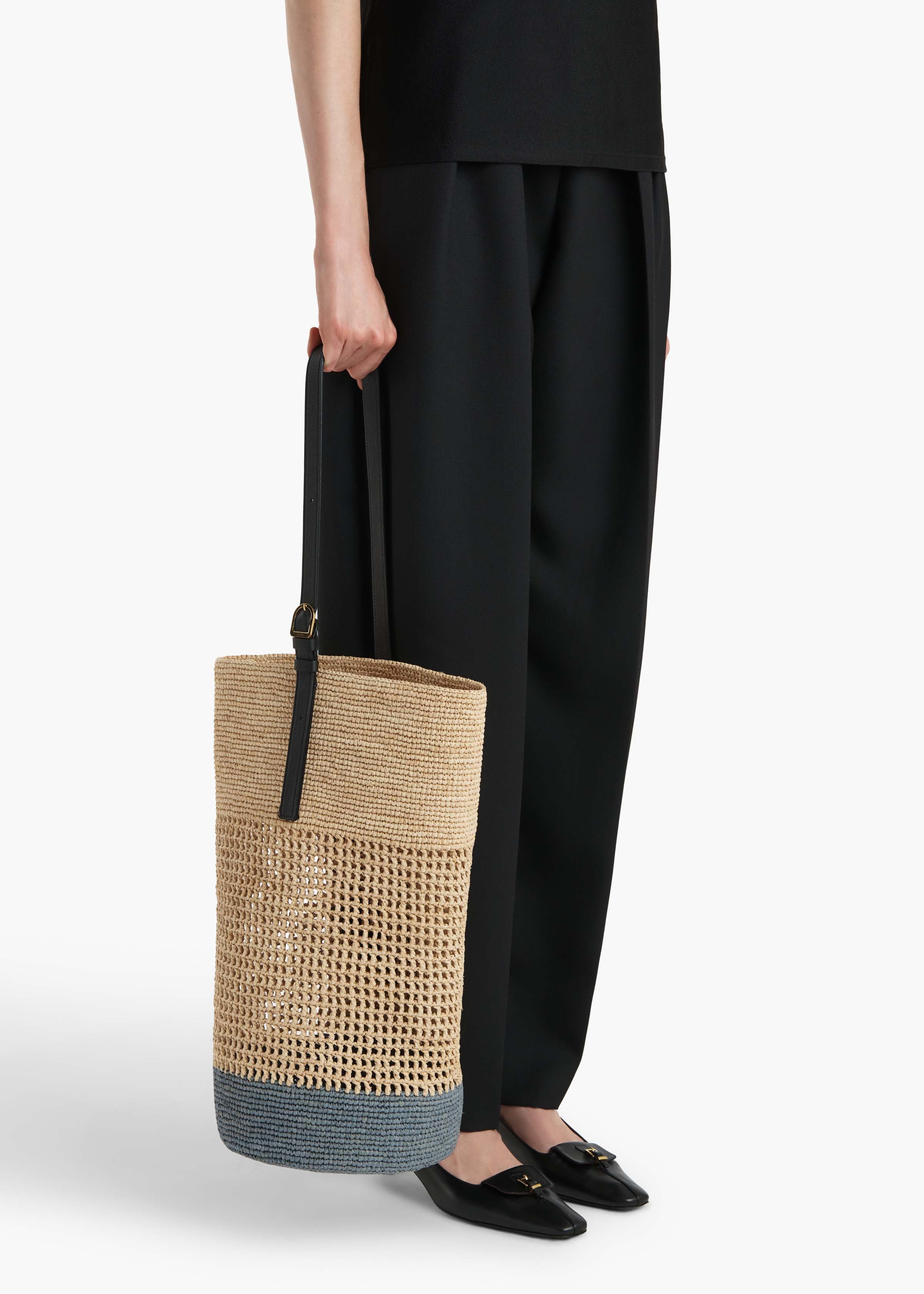 Billie Bucket Bag in Natural and Lead Raffia