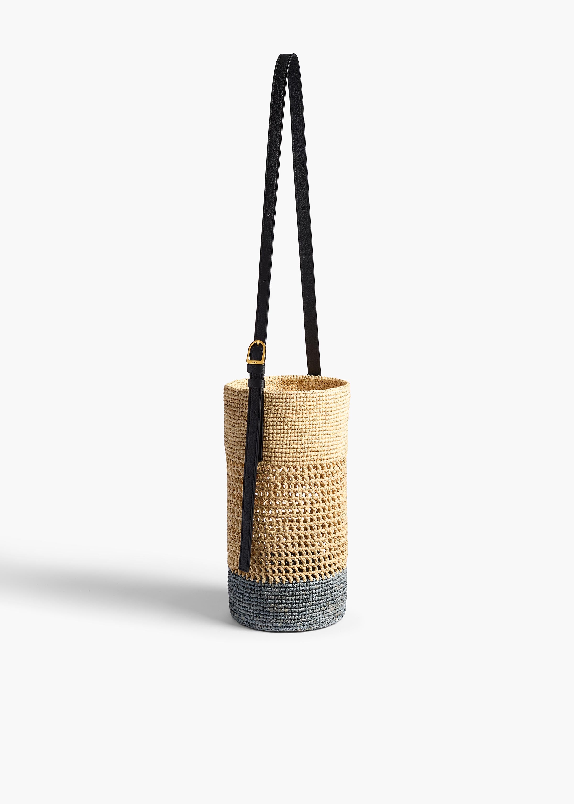 Small Billie Bucket Bag in Natural and Lead Raffia