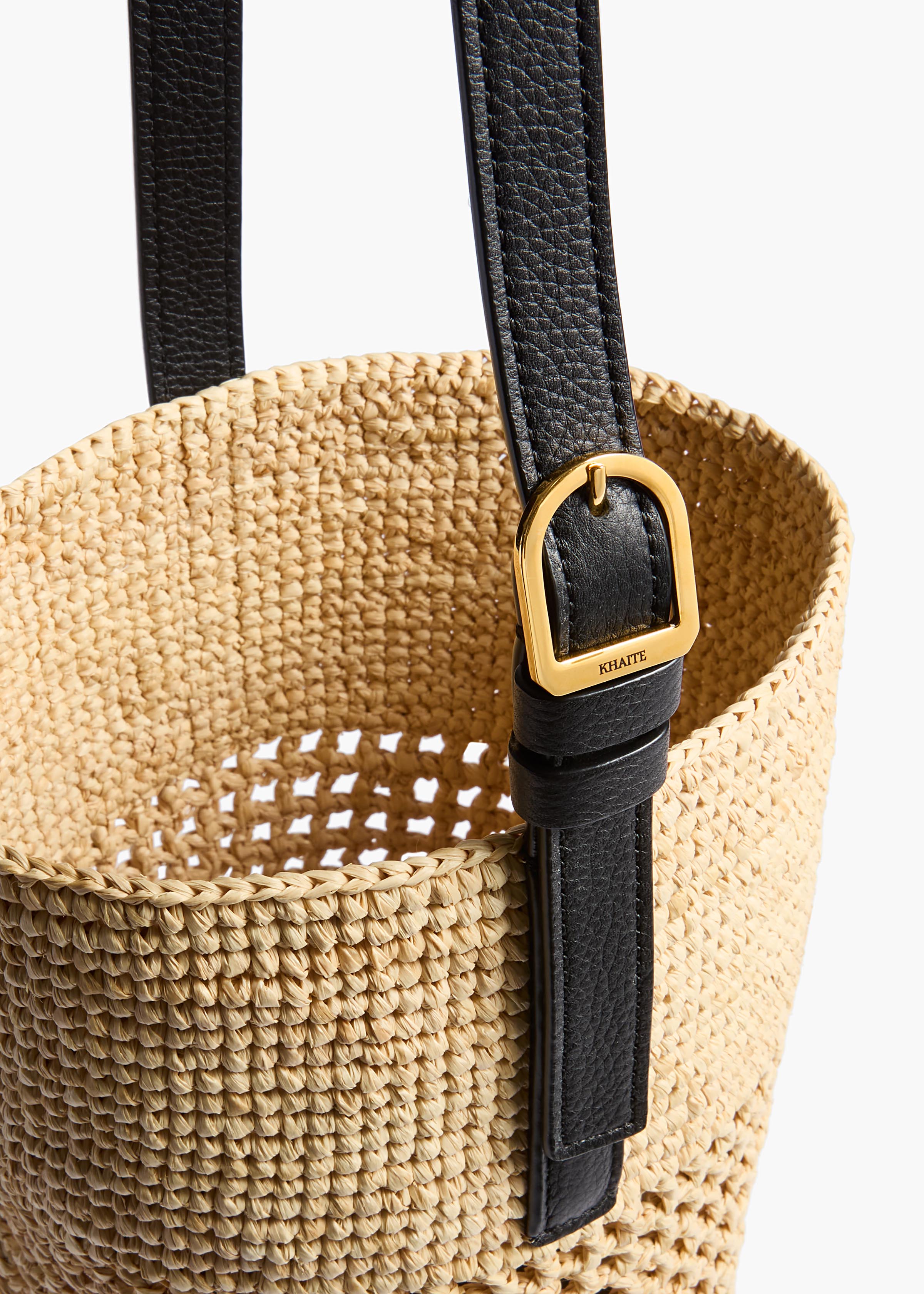 Small Billie Bucket Bag in Natural and Lead Raffia