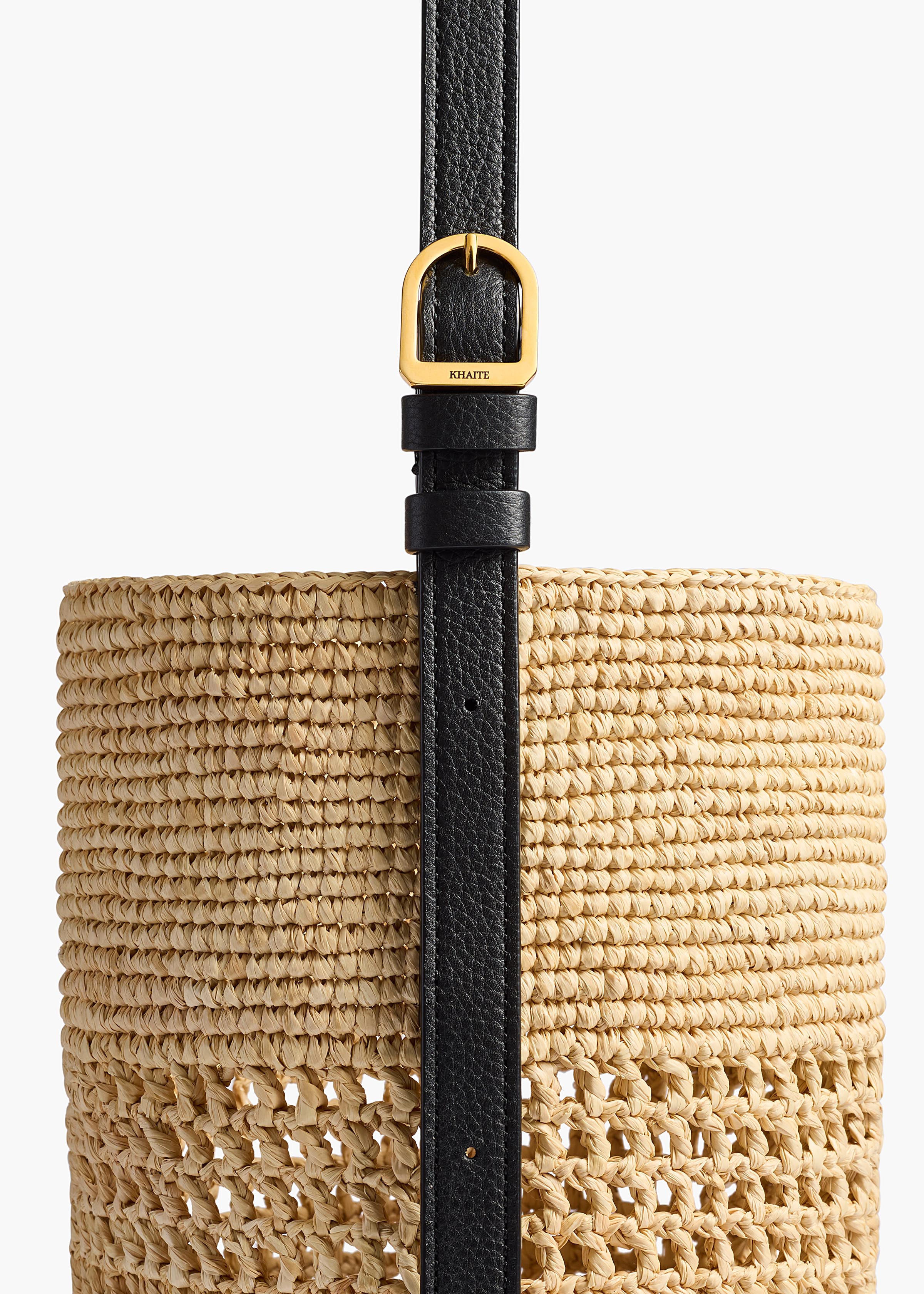 Small Billie Bucket Bag in Natural and Lead Raffia