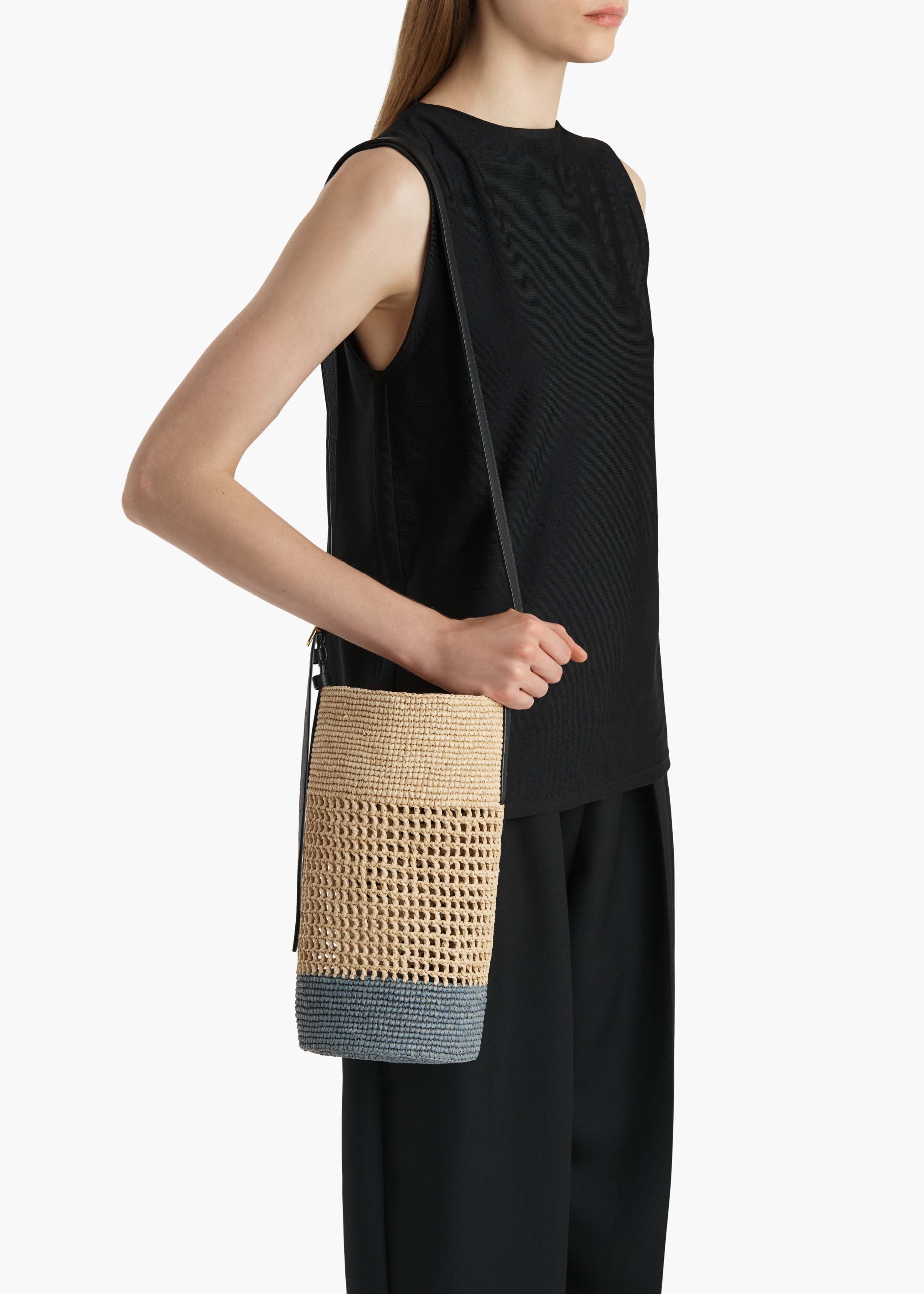 Small Billie Bucket Bag in Natural and Lead Raffia – KHAITE