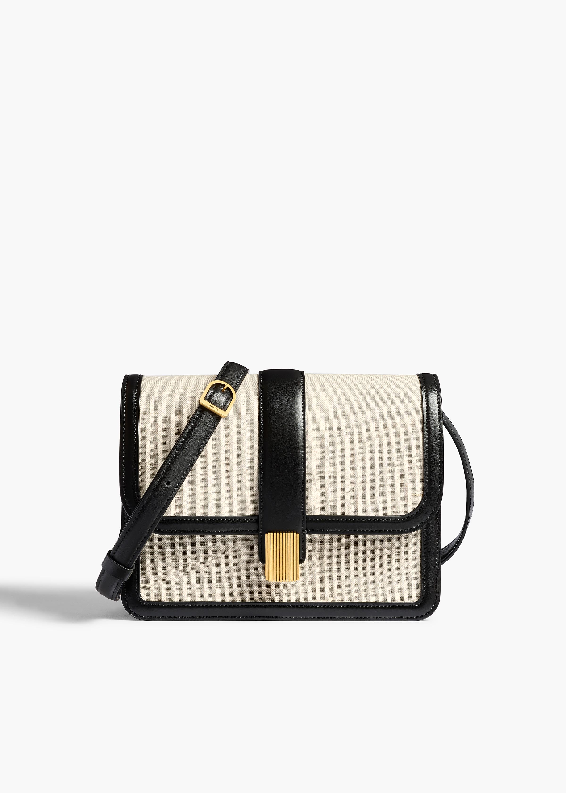 Blake Crossbody Bag in Black Leather and Natural Canvas