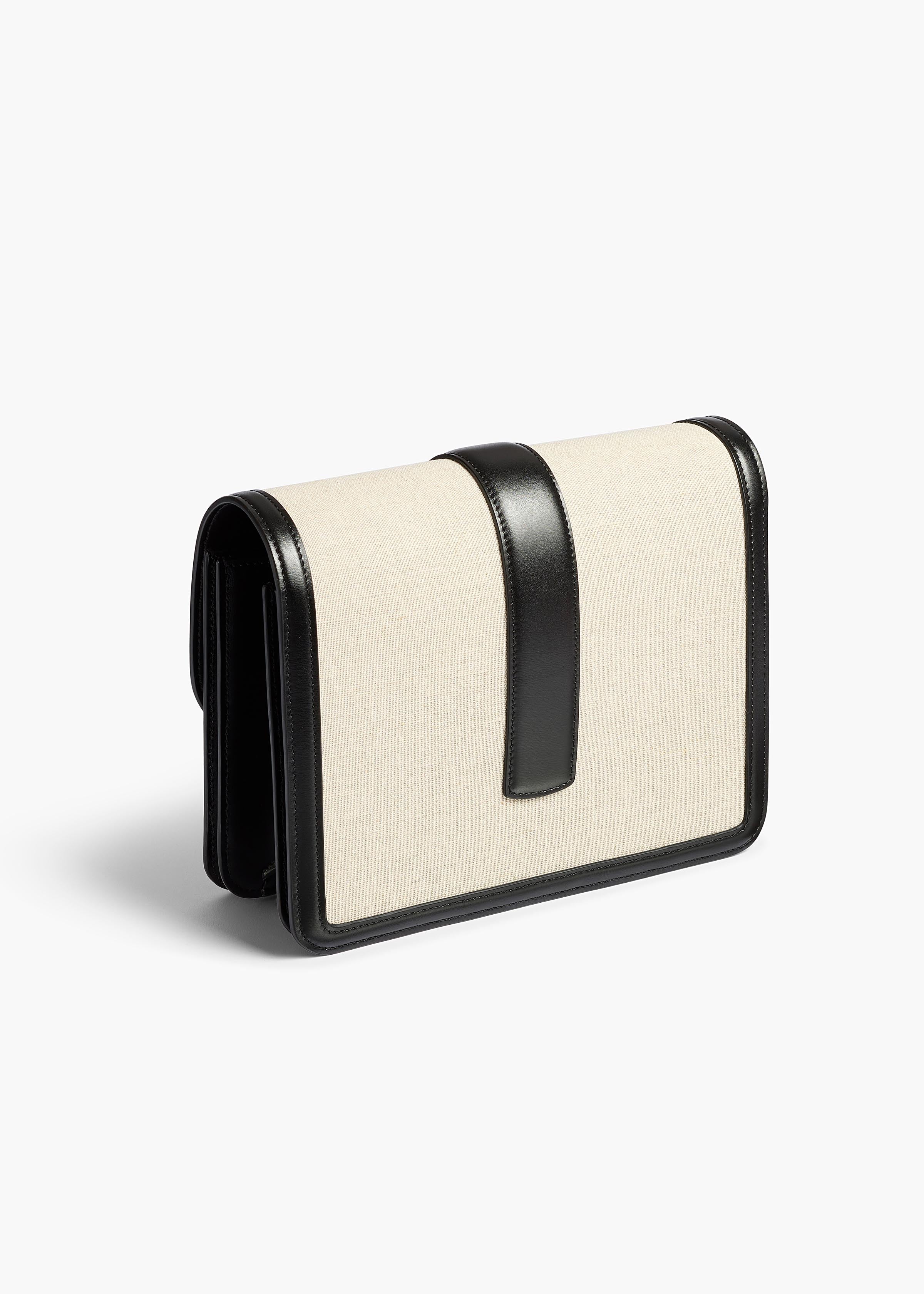 Blake Crossbody Bag in Black Leather and Natural Canvas