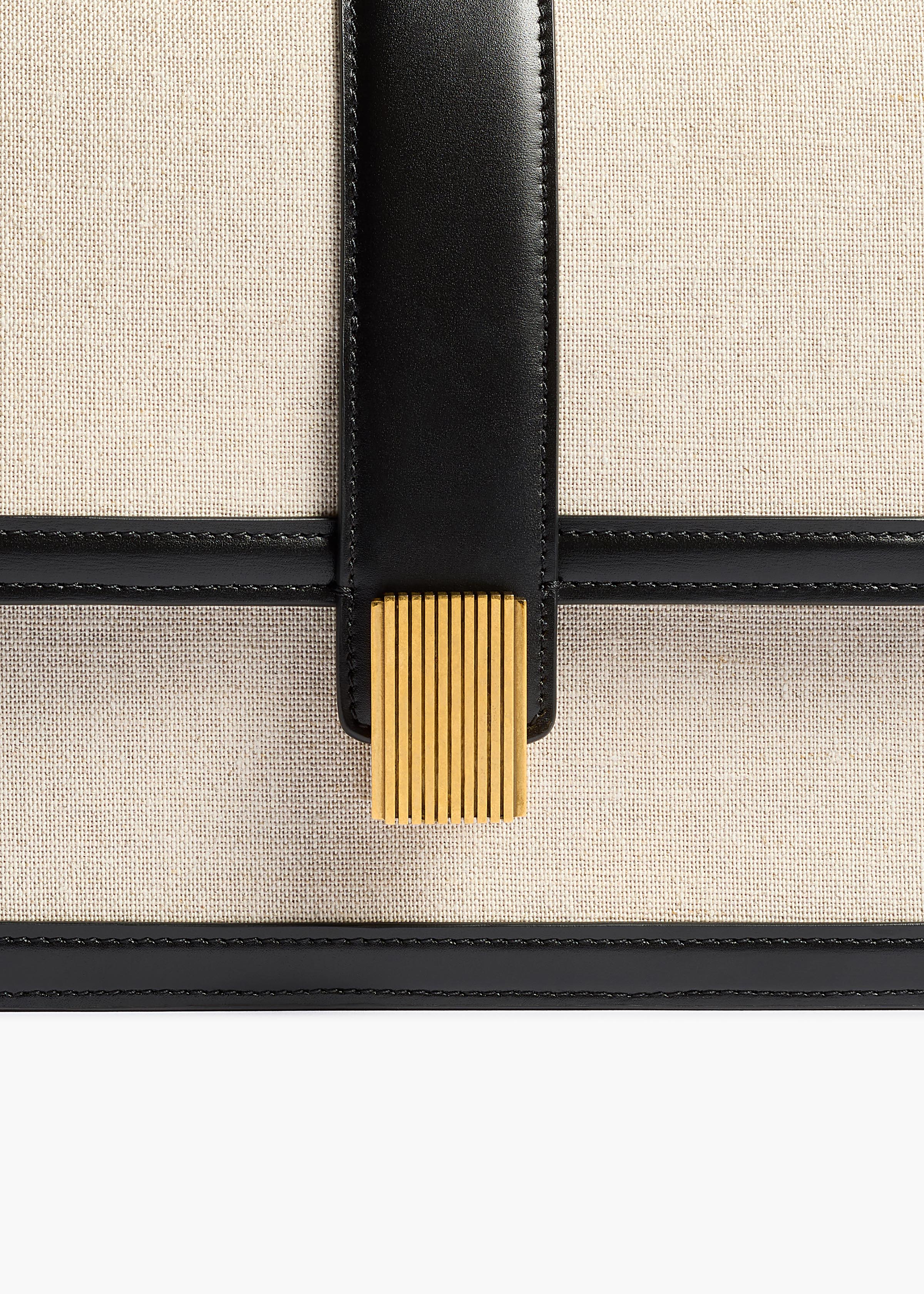 Blake Crossbody Bag in Black Leather and Natural Canvas