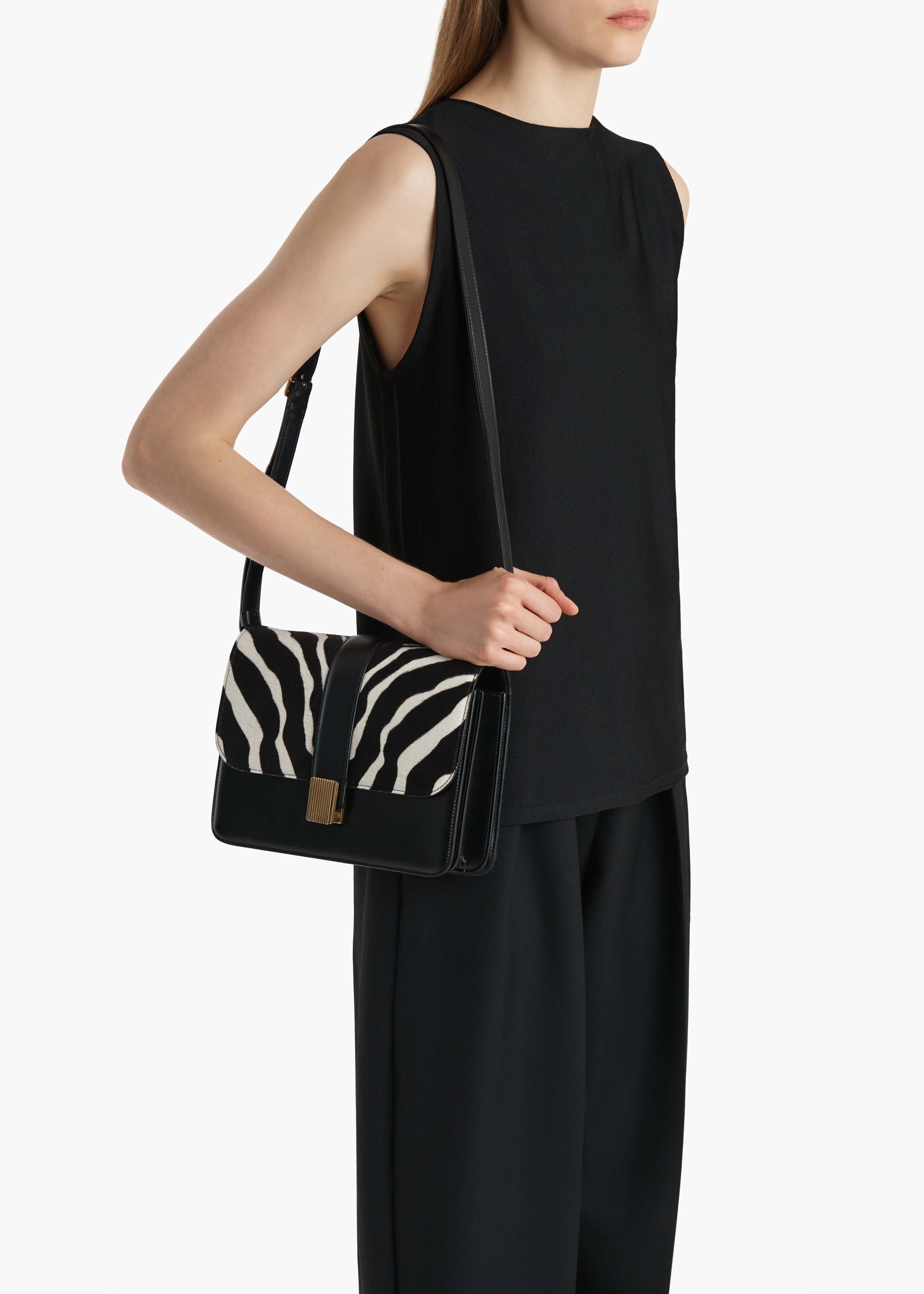 Blake Crossbody Bag in Zebra Print Haircalf and Black Leather
